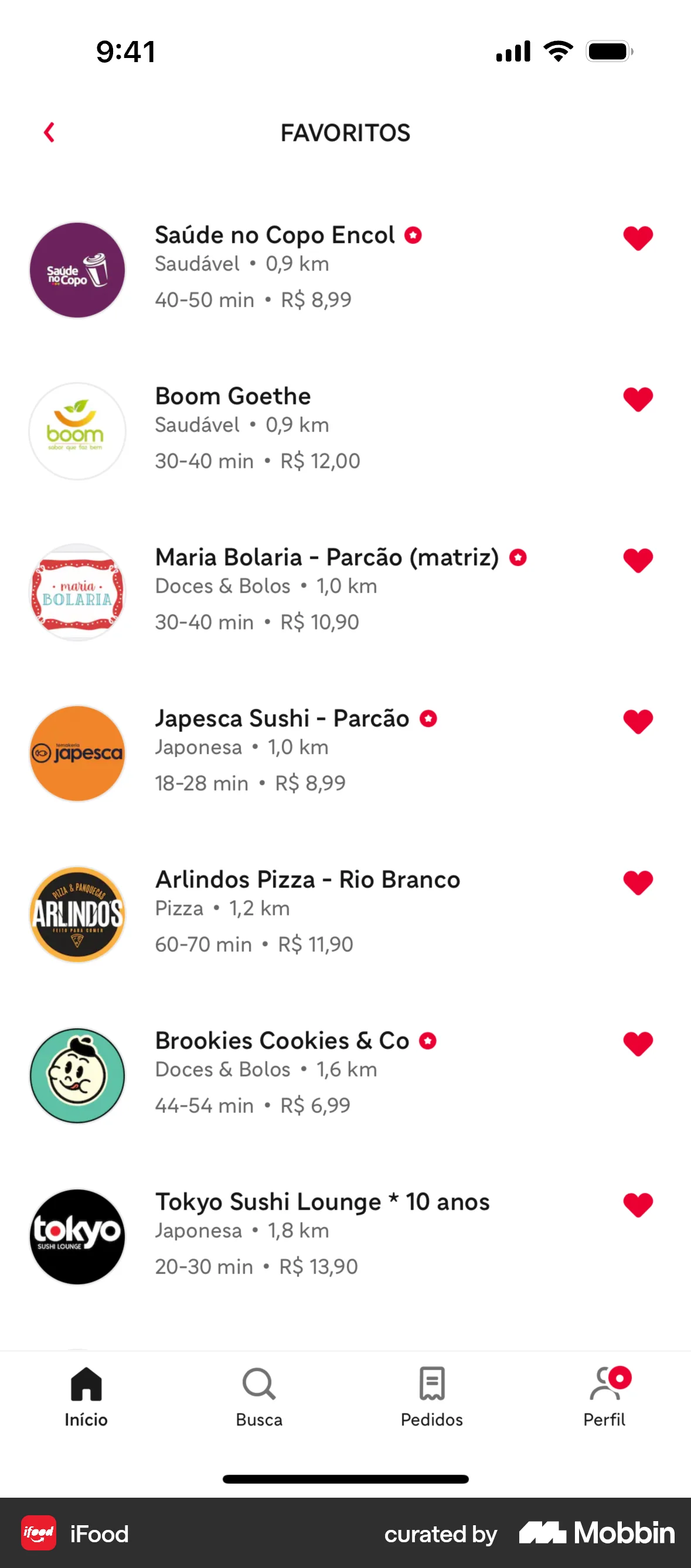iFood iOS Bookmarks & Collections screen
