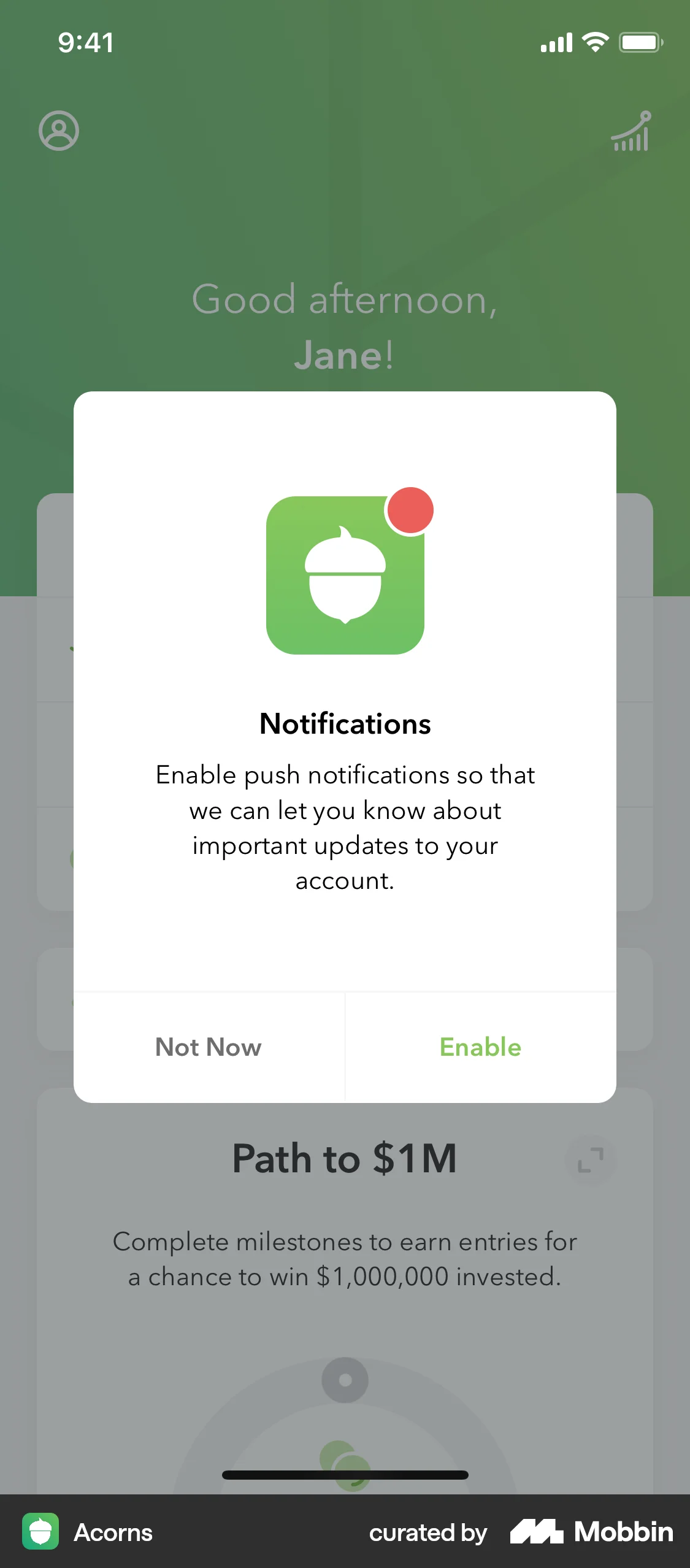 Acorns iOS Permission screen