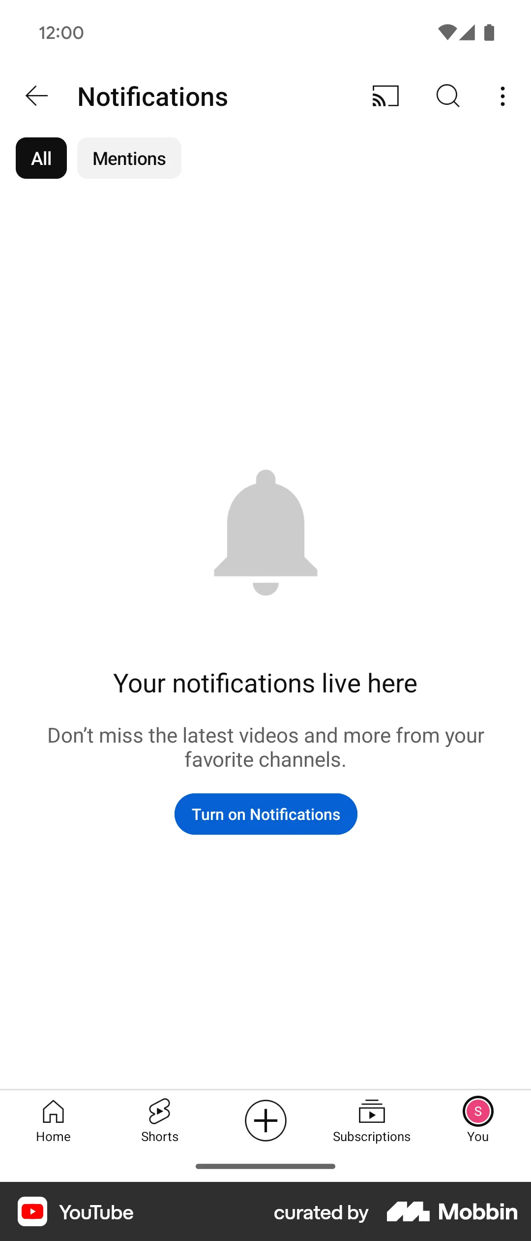 YouTube Android Notifications screen
