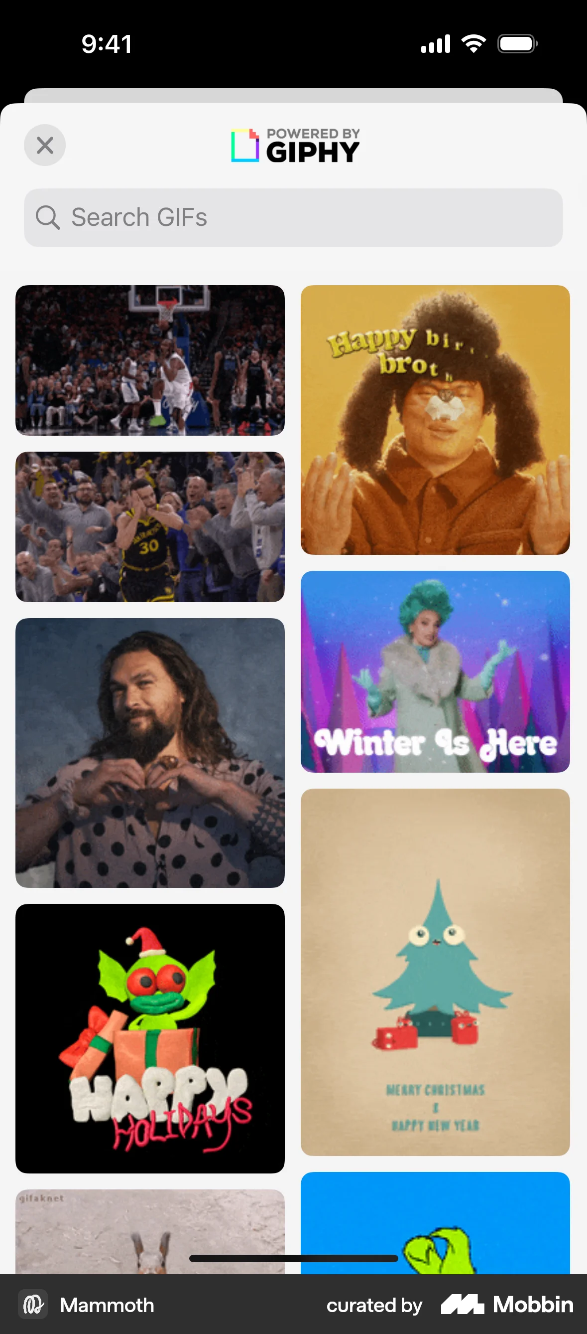 Mammoth iOS screen containing Gallery UI element