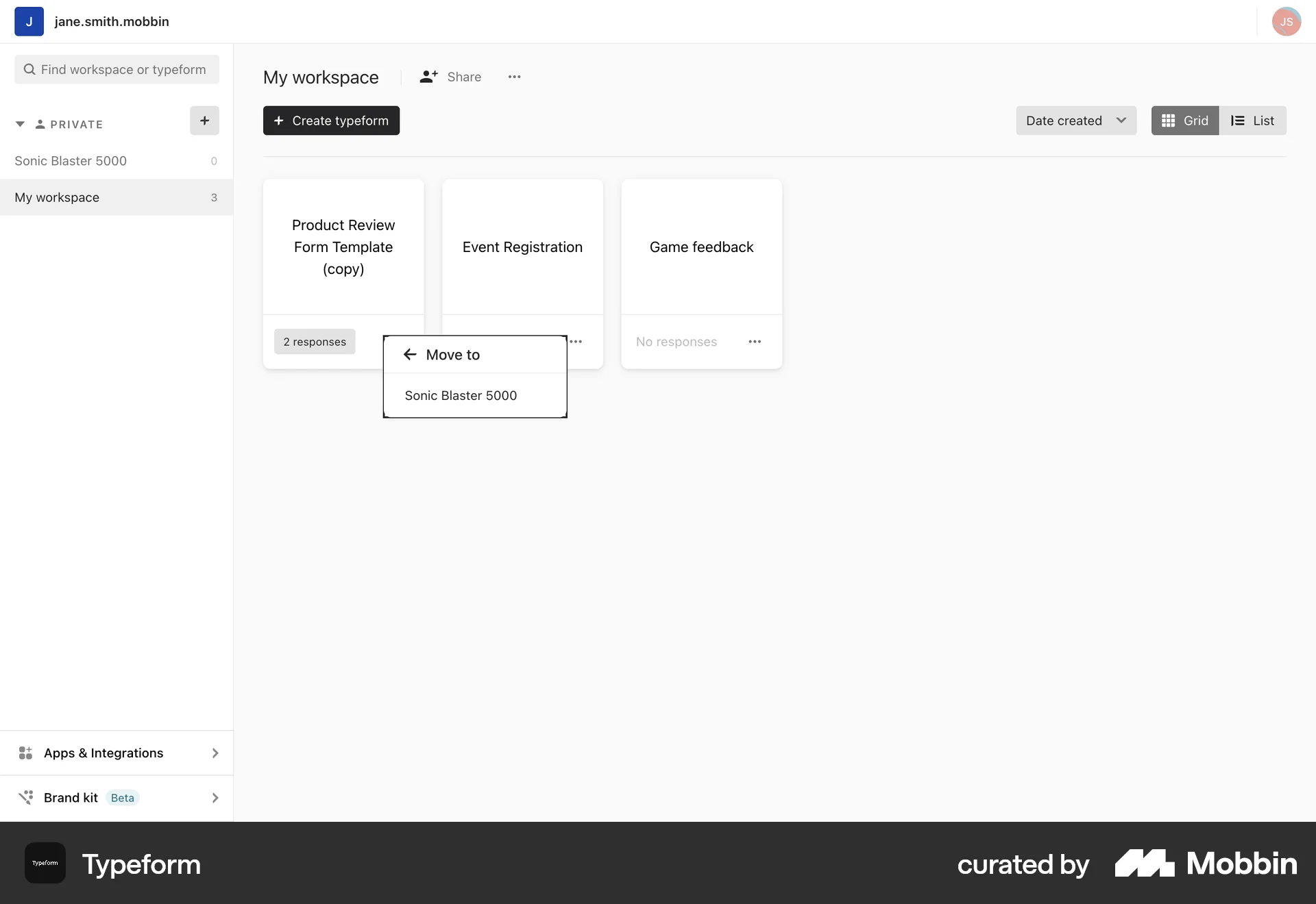 Typeform Web Move screen
