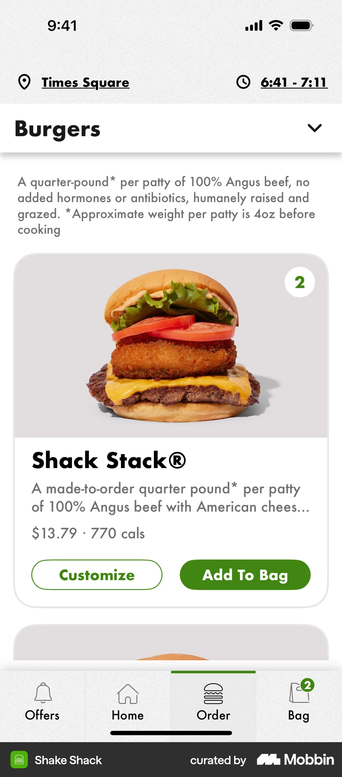 Shake Shack iOS screen containing Badge UI element