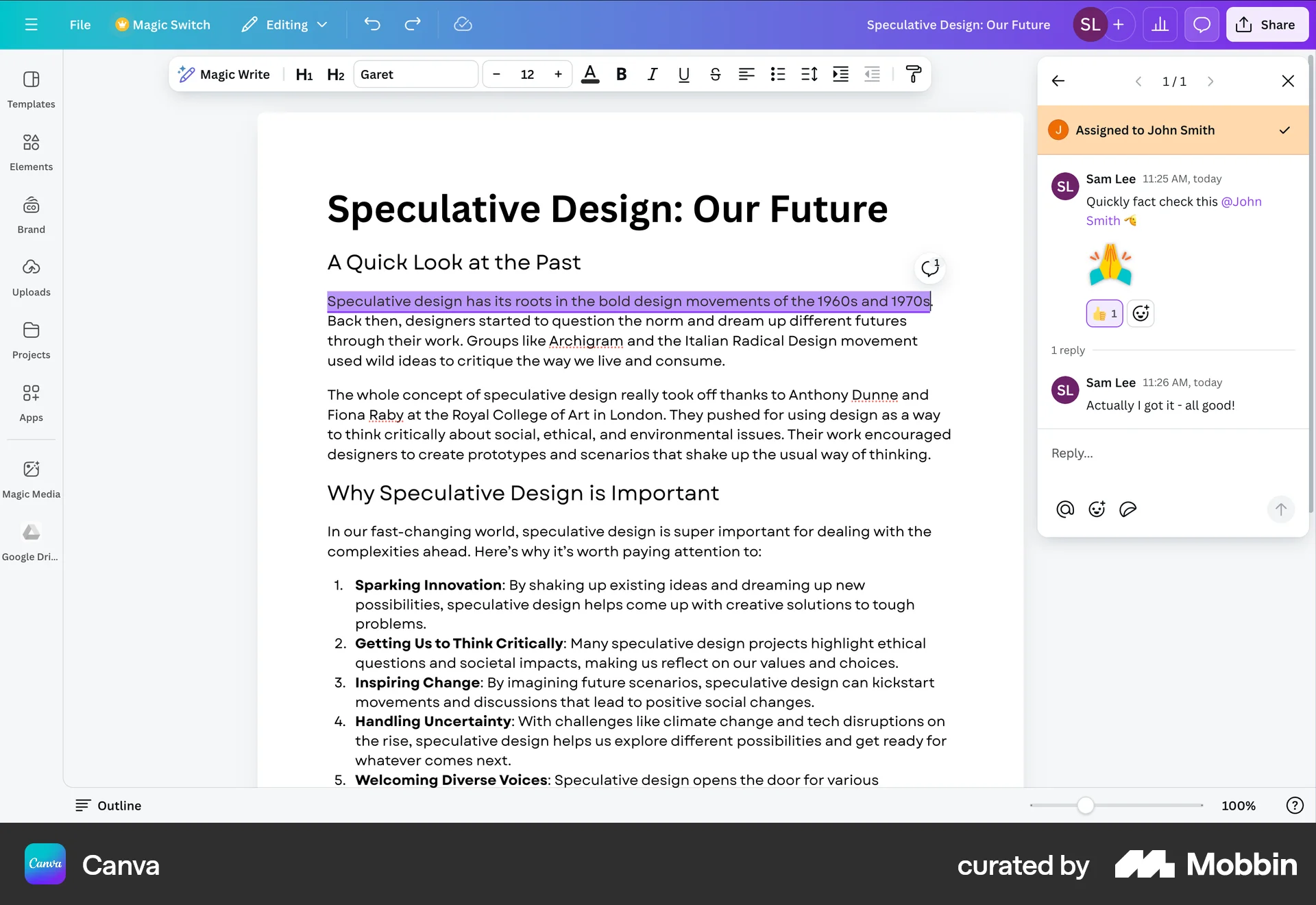 Canva Web Like & Upvote screen