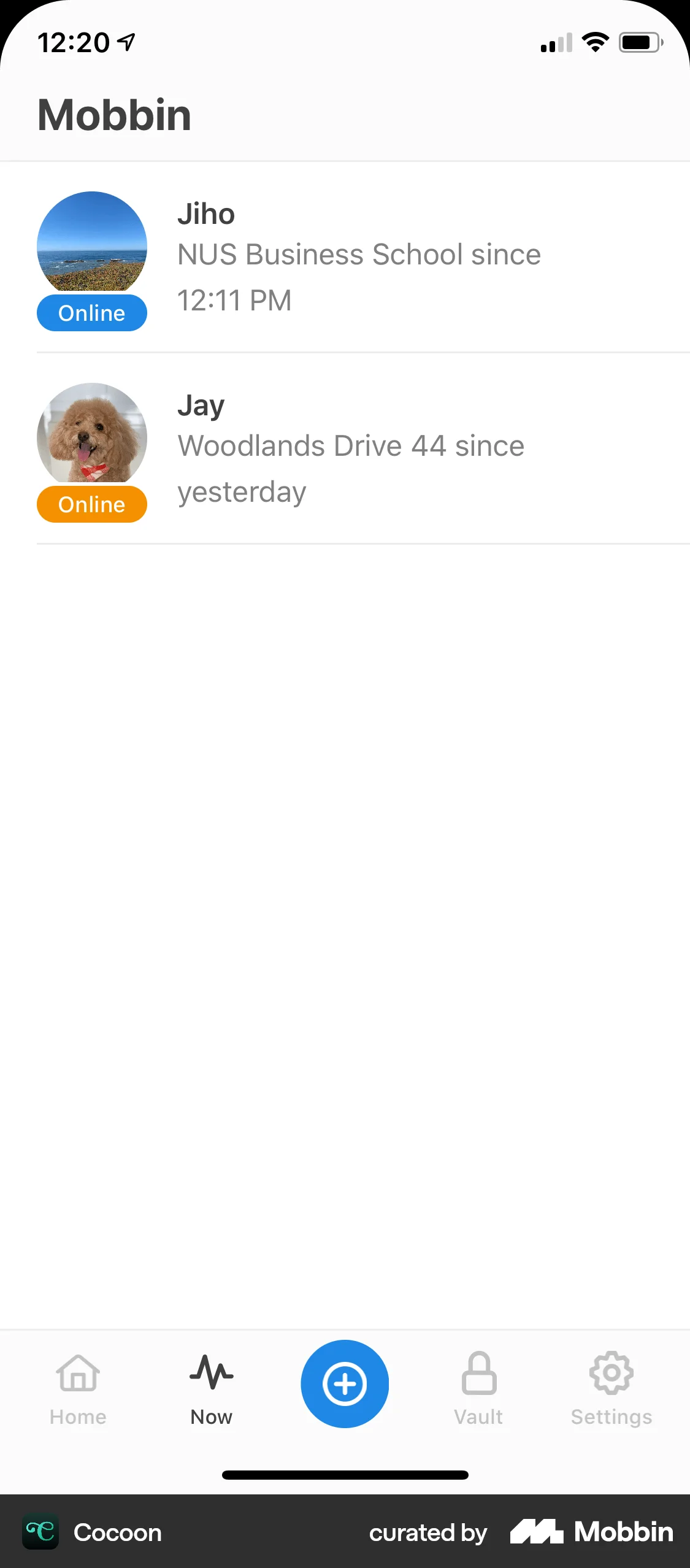 Cocoon iOS Groups & Community screen