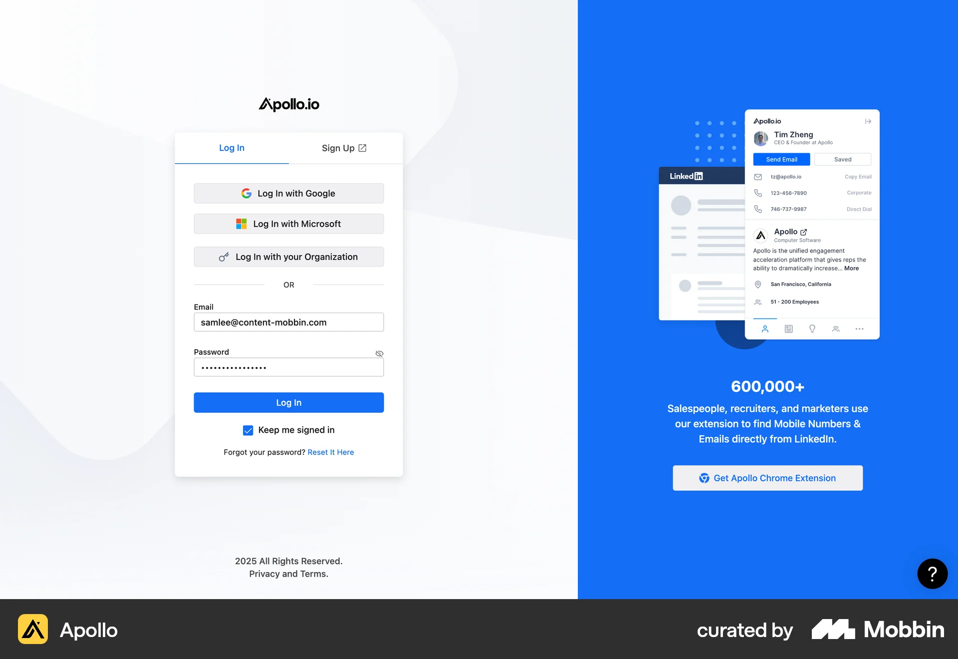 Apollo Web Login screen