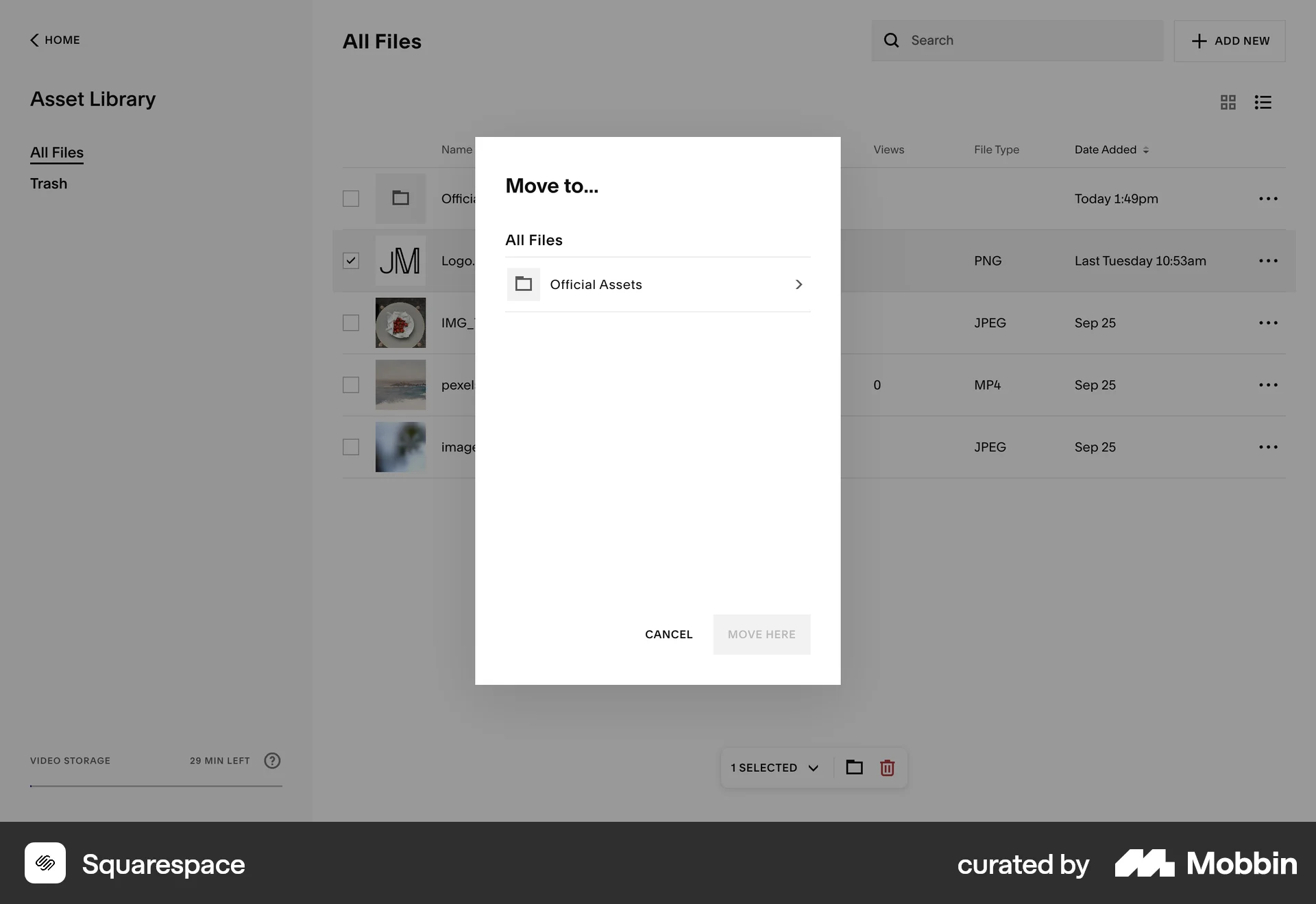 Squarespace Web Move screen