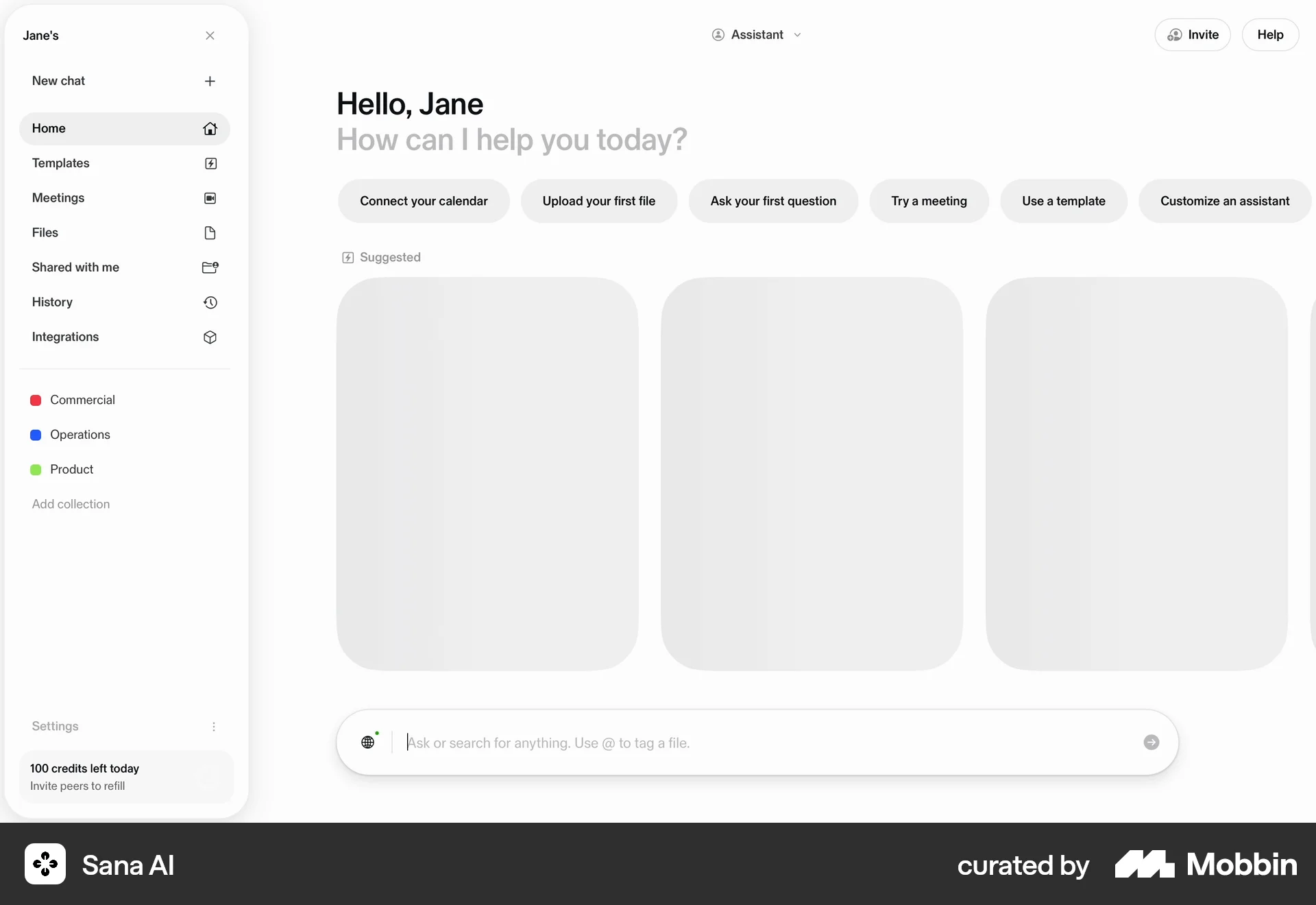 Sana AI Web screen containing Skeleton UI element