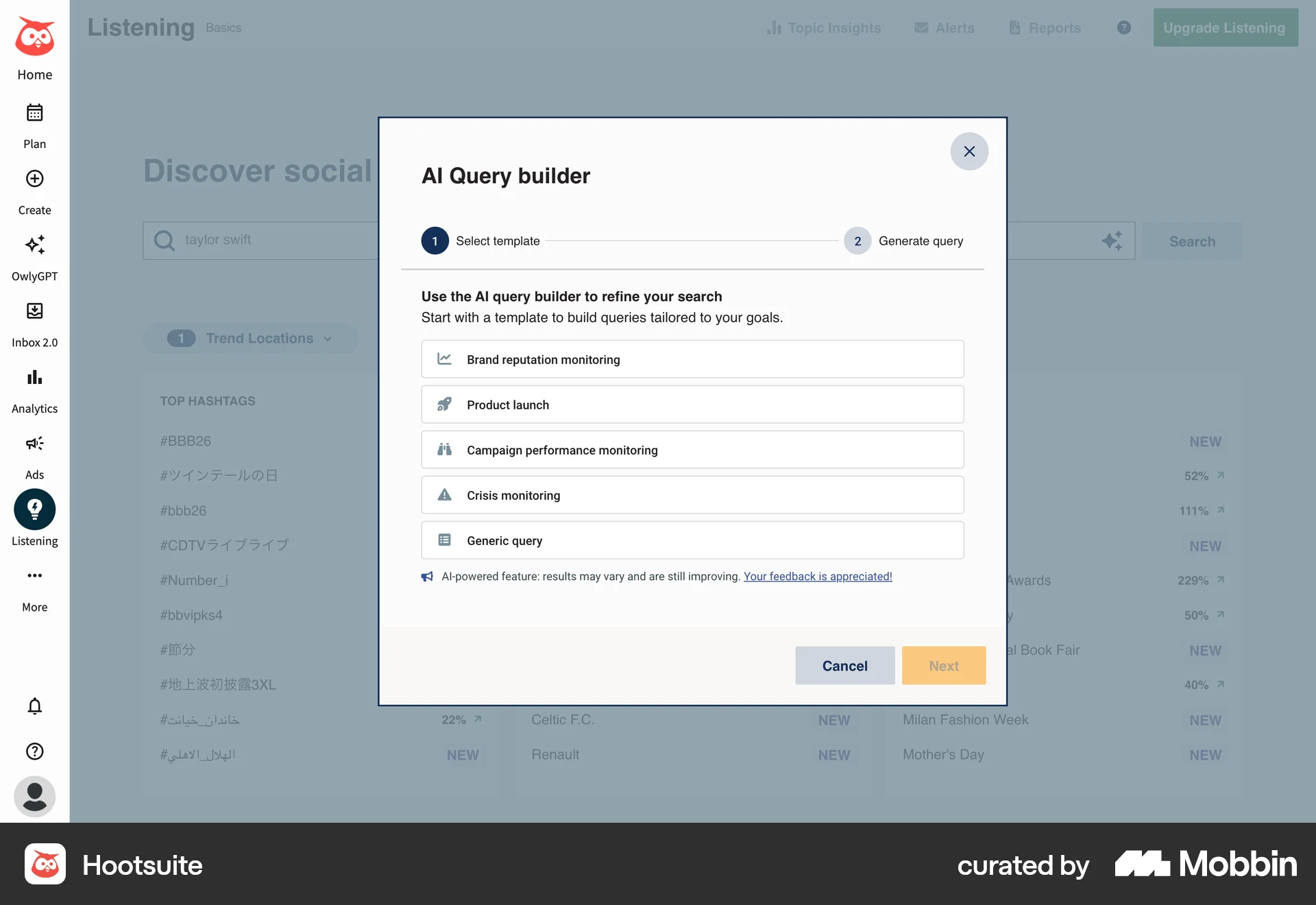 Hootsuite Web Wizard UI screen