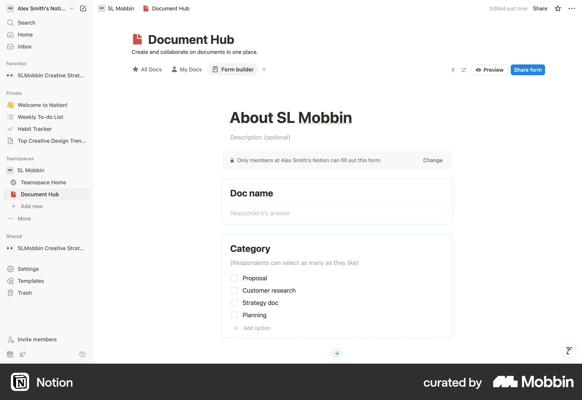 Notion Web Add & Create screen