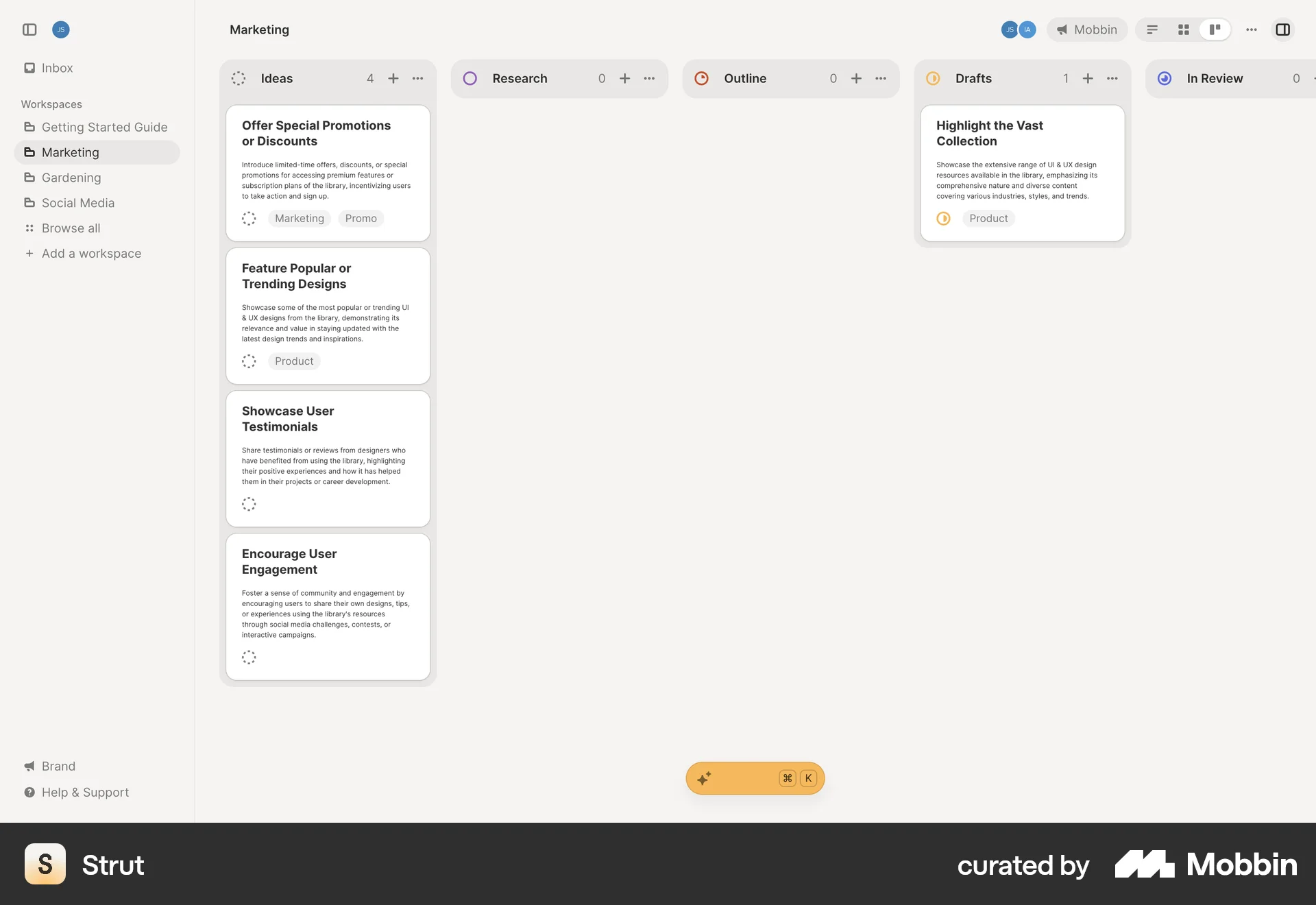 Strut Web Kanban Board screen