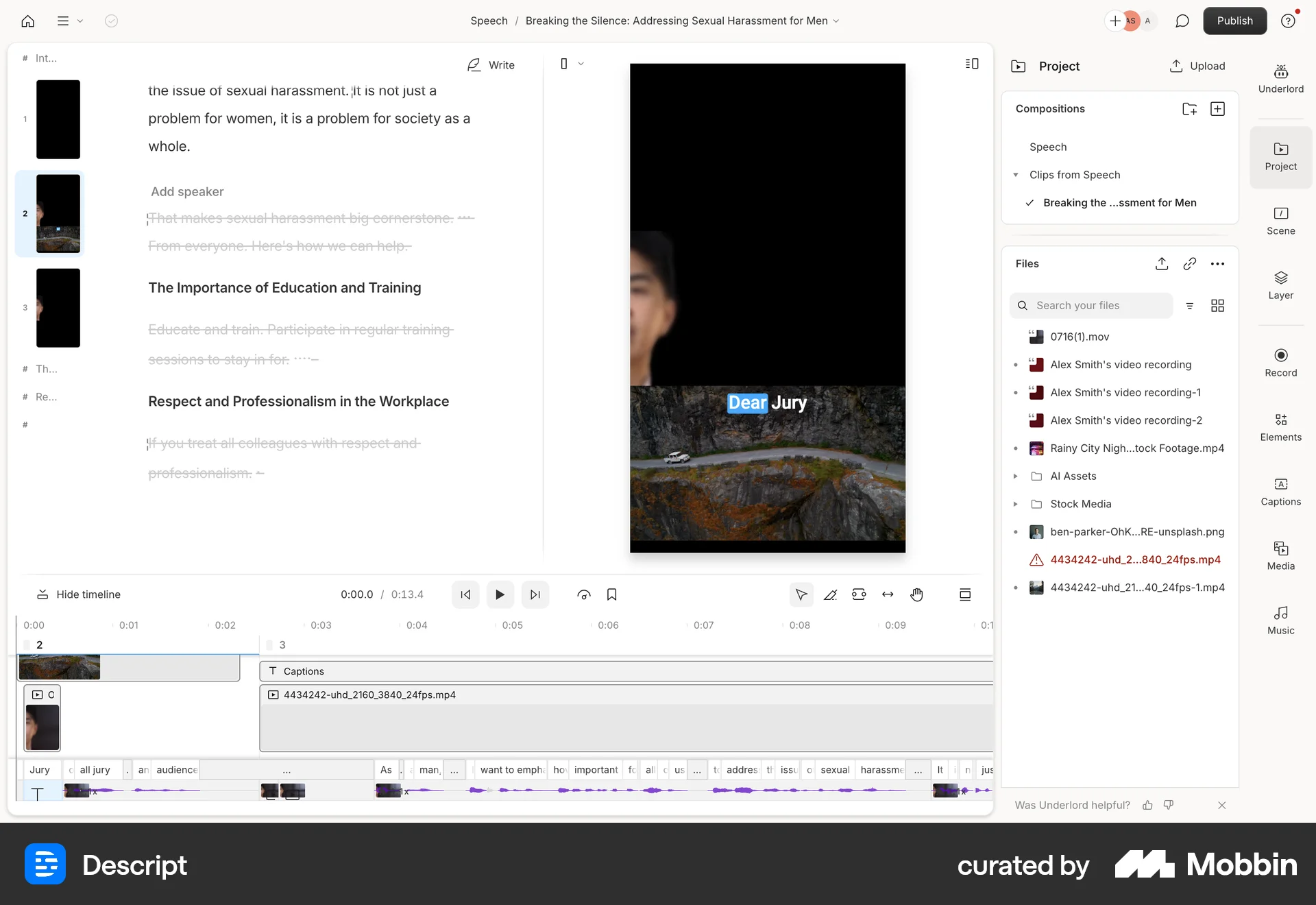 Descript Web Media Editor screen
