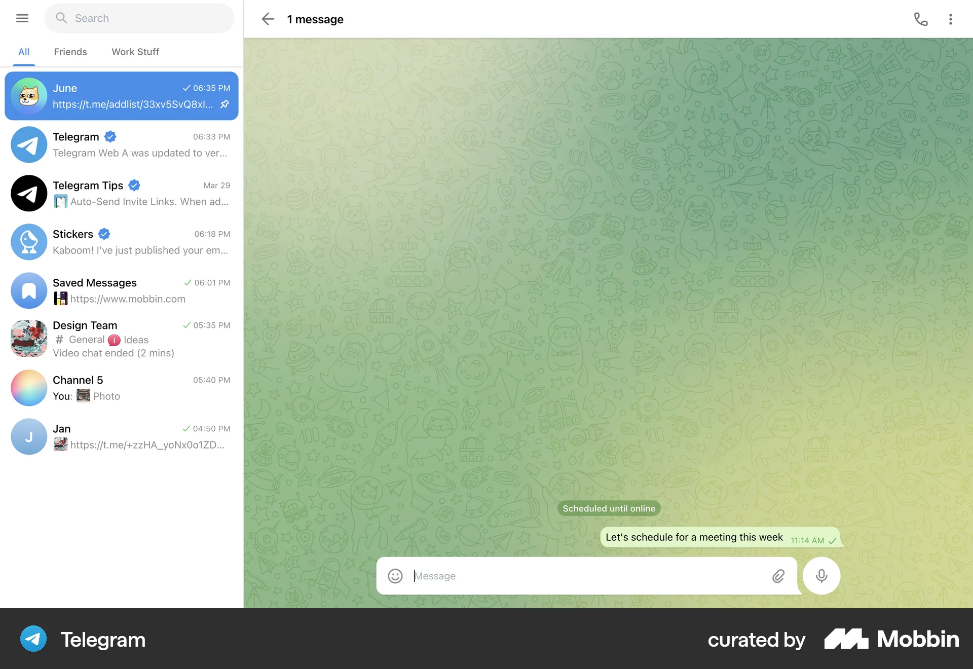 Telegram Web Communication App screen