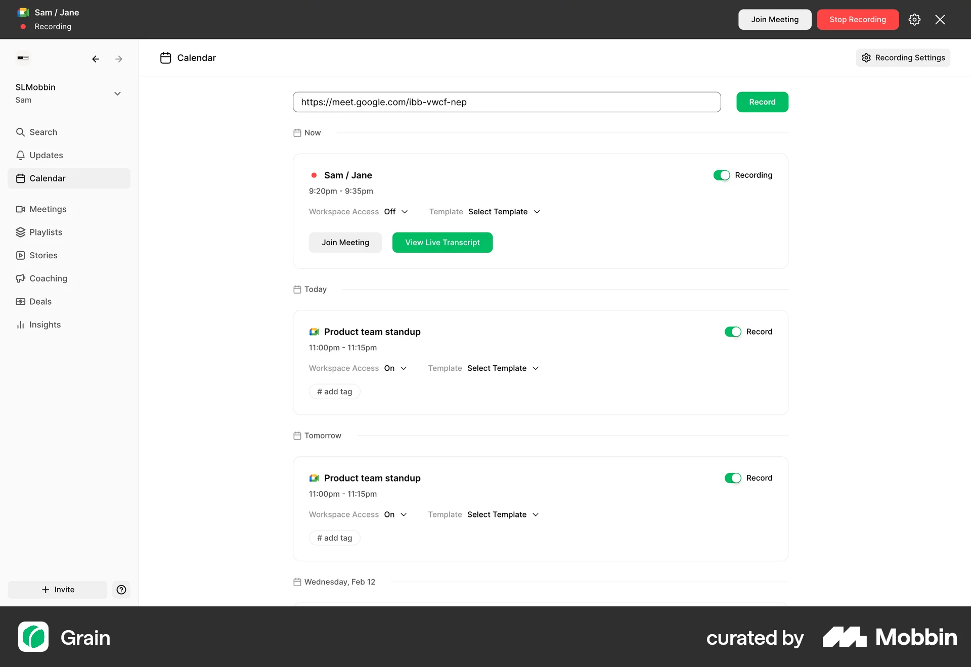 Grain Web Audio & Video Recorder screen