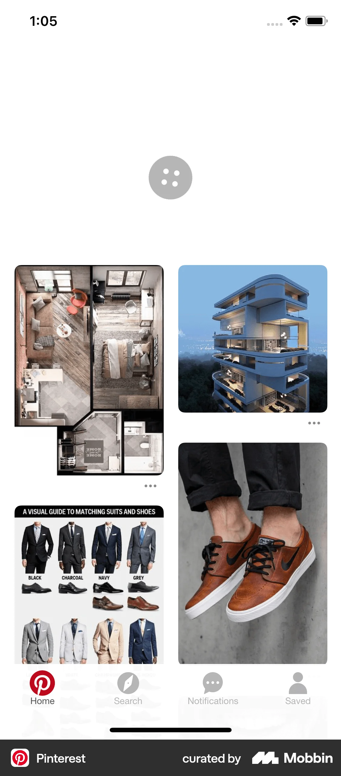 Pinterest iOS Pull to Refresh screen