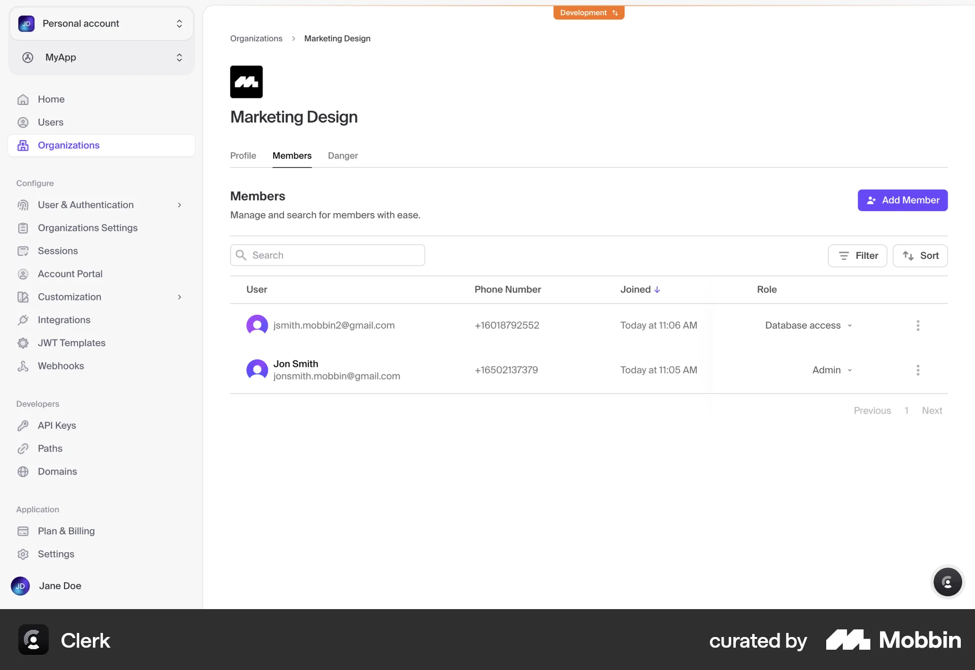 Clerk Web screen containing Pagination UI element