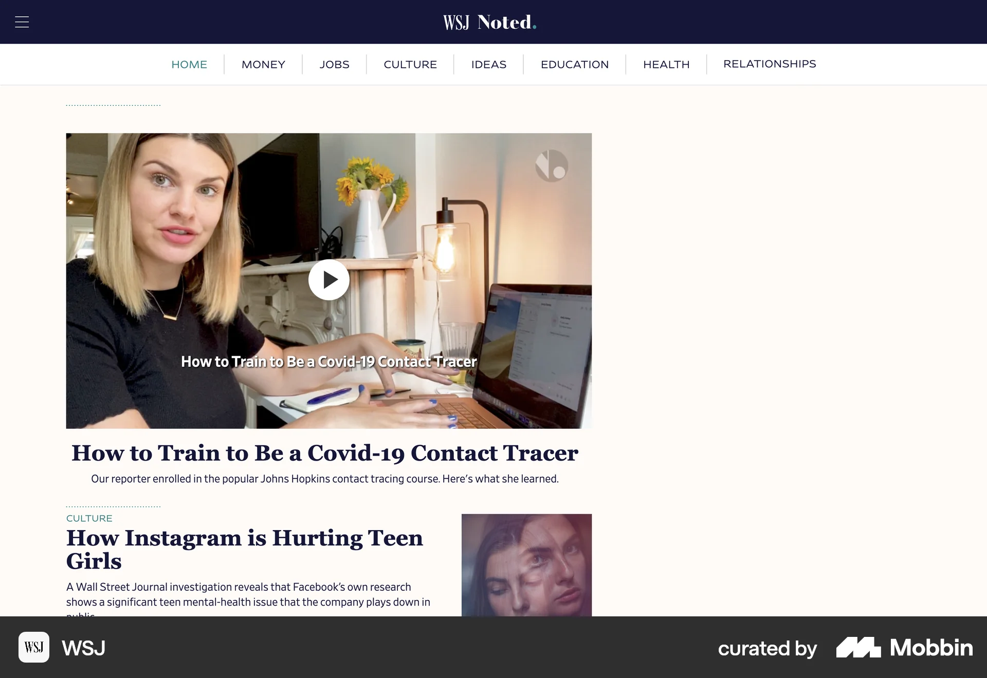 WSJ Web News Feed screen