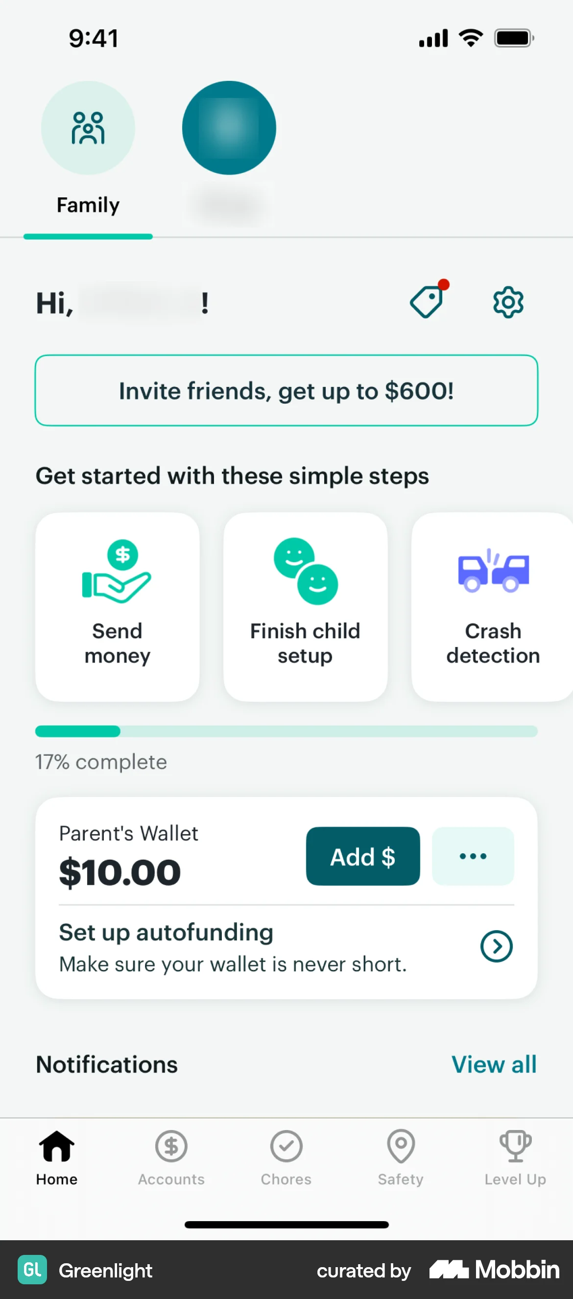 Greenlight iOS Bank App Design screen