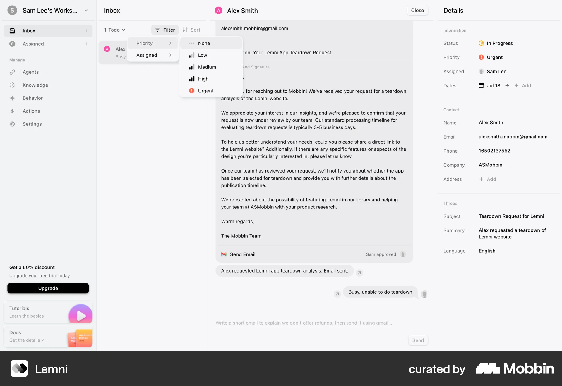 Lemni Web Filter & Sort screen