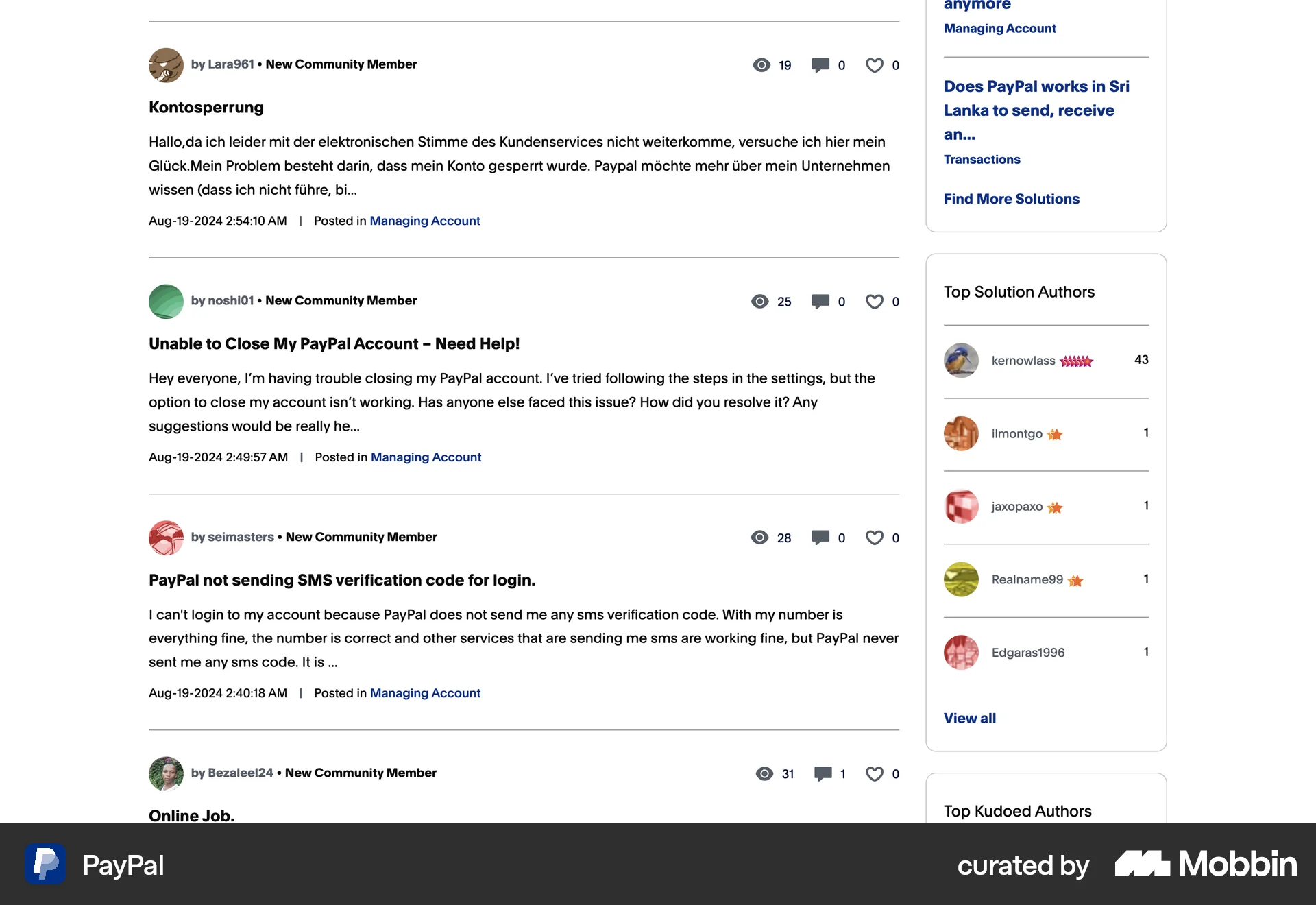 PayPal Web Leaderboard screen
