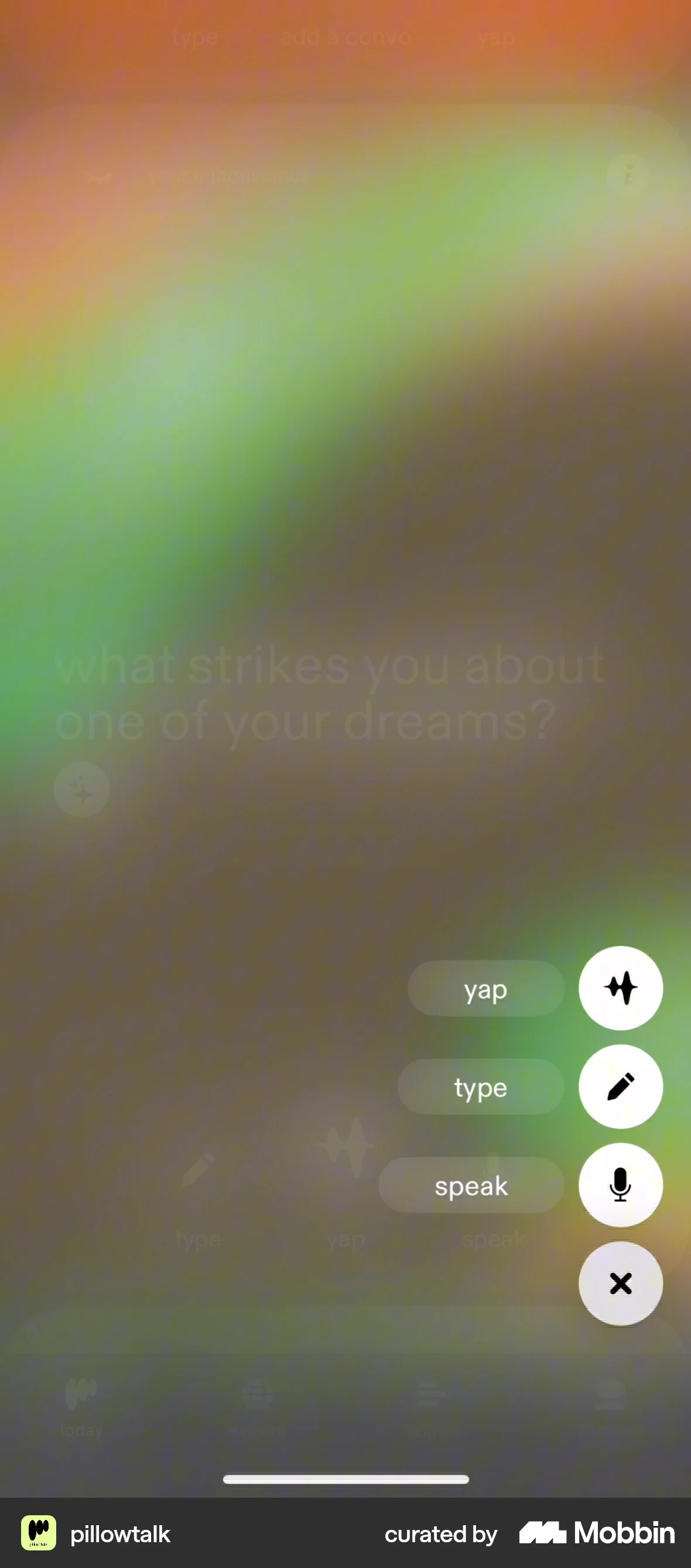 pillowtalk iOS screen containing Full-Screen Overlay UI element