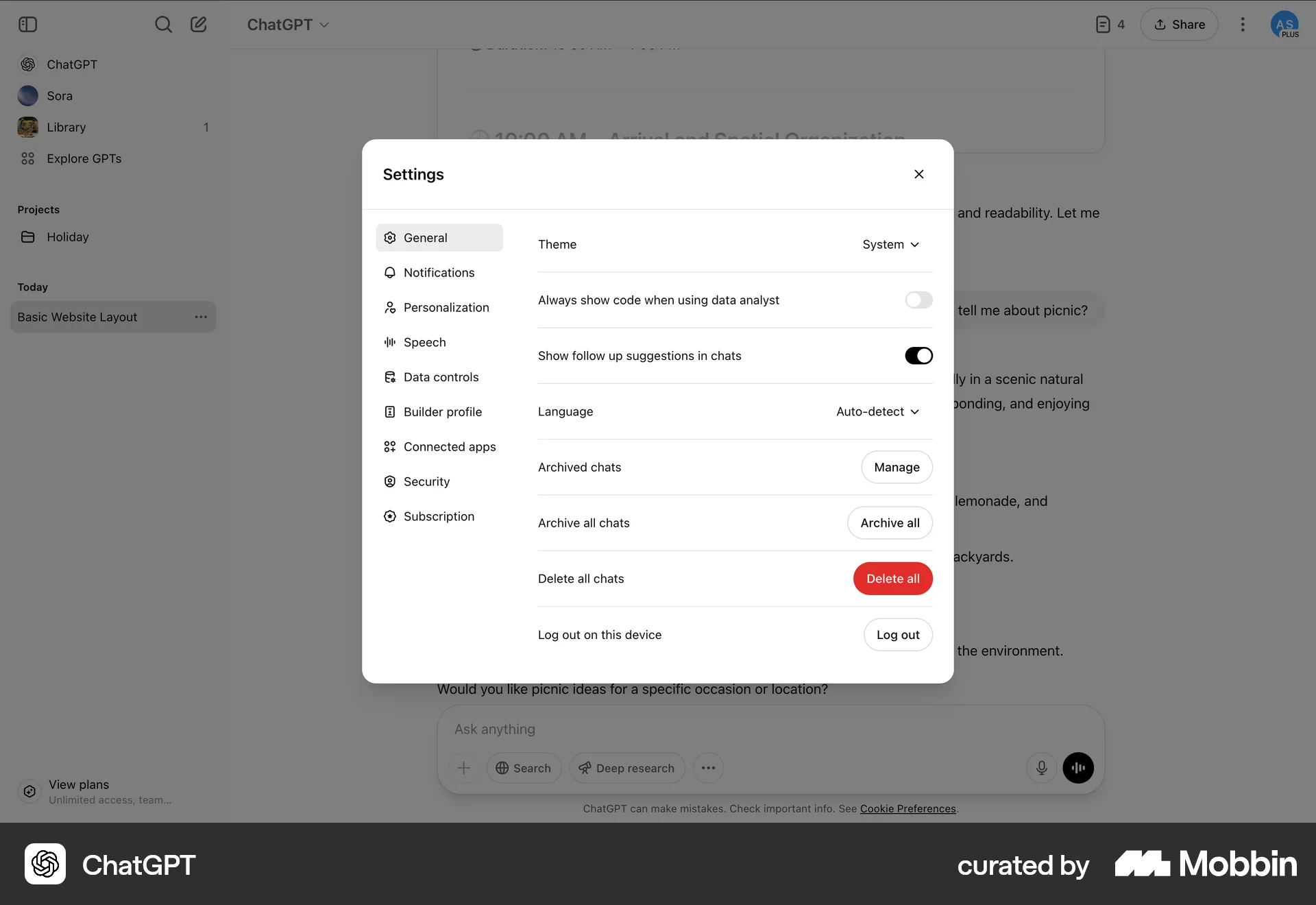 ChatGPT Web screen containing Switch UI element