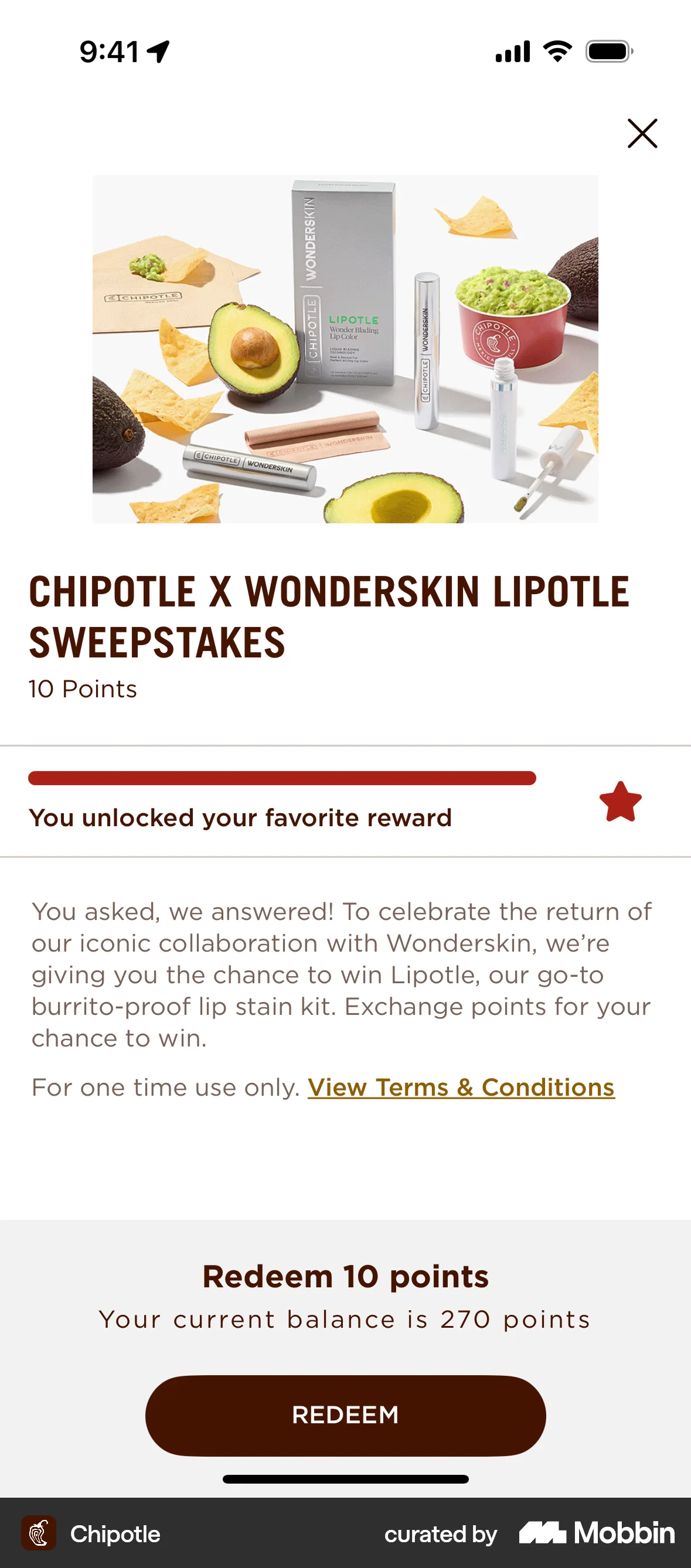 Chipotle iOS Promotions & Rewards screen