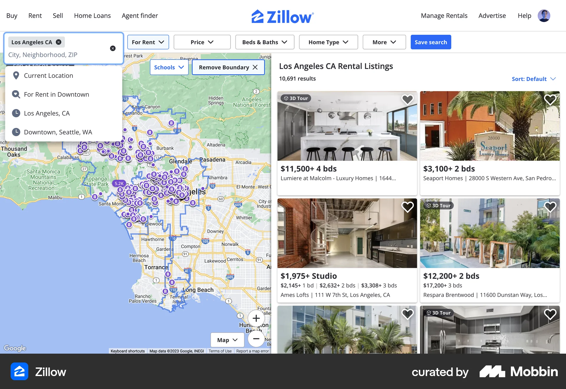Zillow Web Real Estate App screen