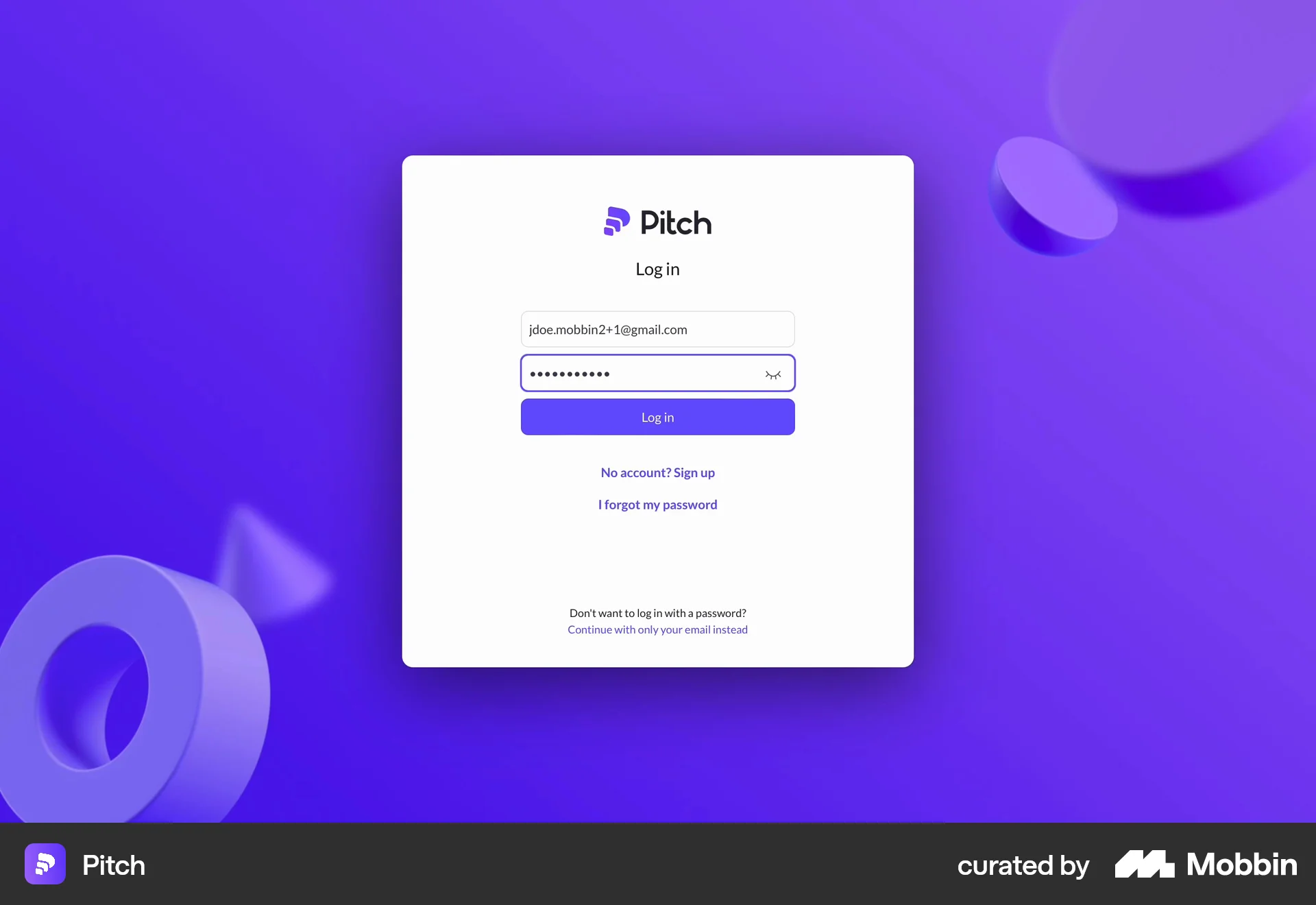 Pitch Web Login screen