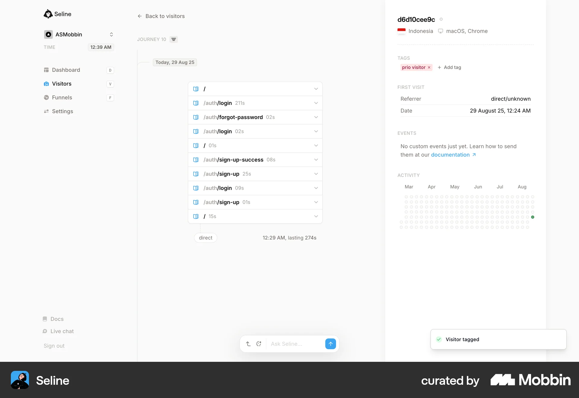 Seline Web Log Dashboard screen