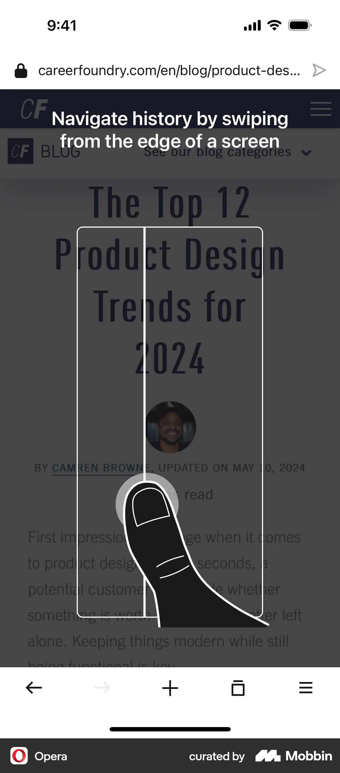Opera iOS Guided Tour & Tutorial screen
