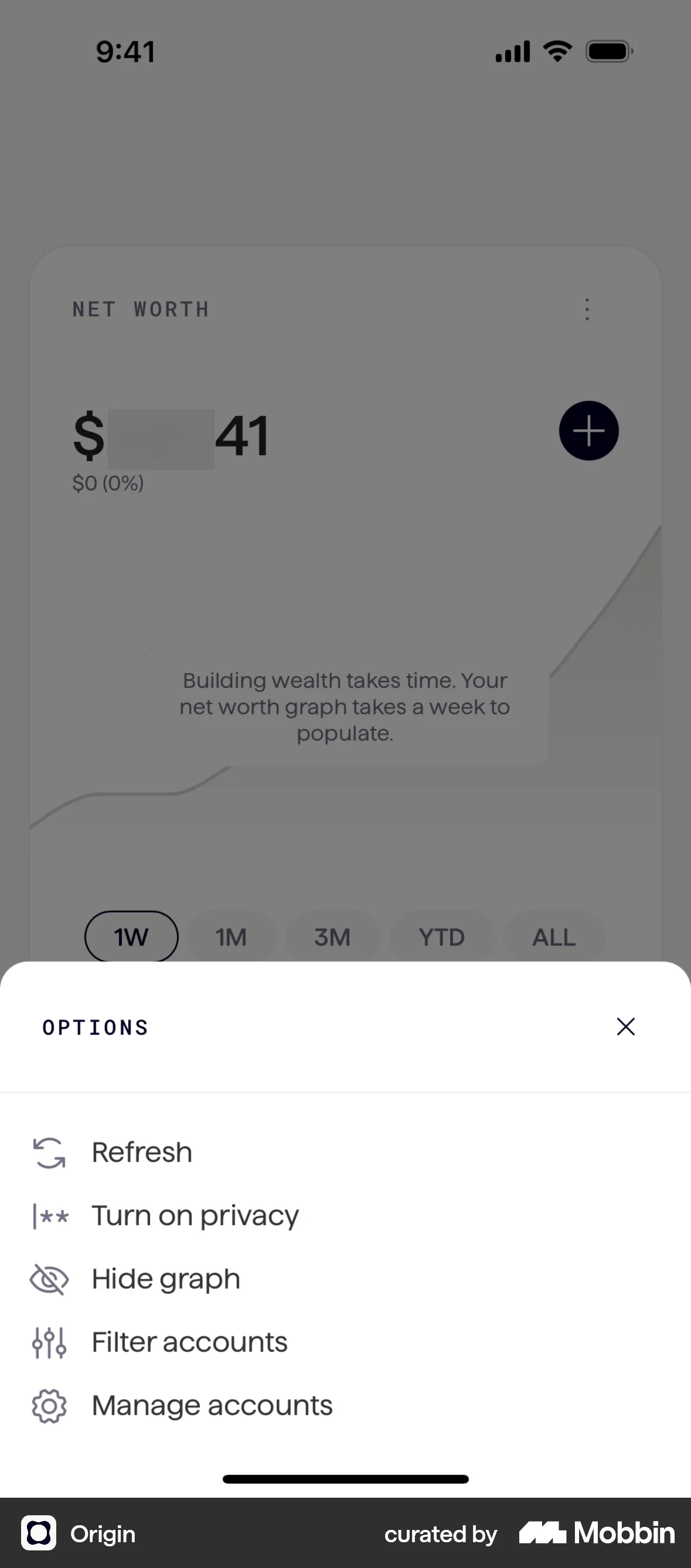 Origin iOS Action Option screen