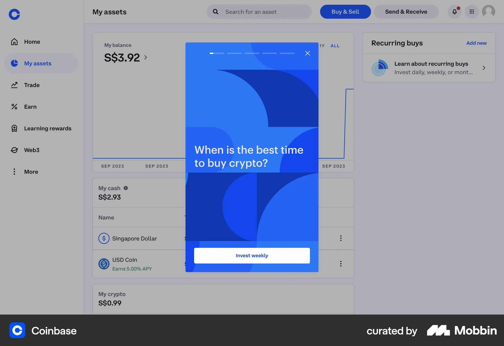 Coinbase Web Stories screen