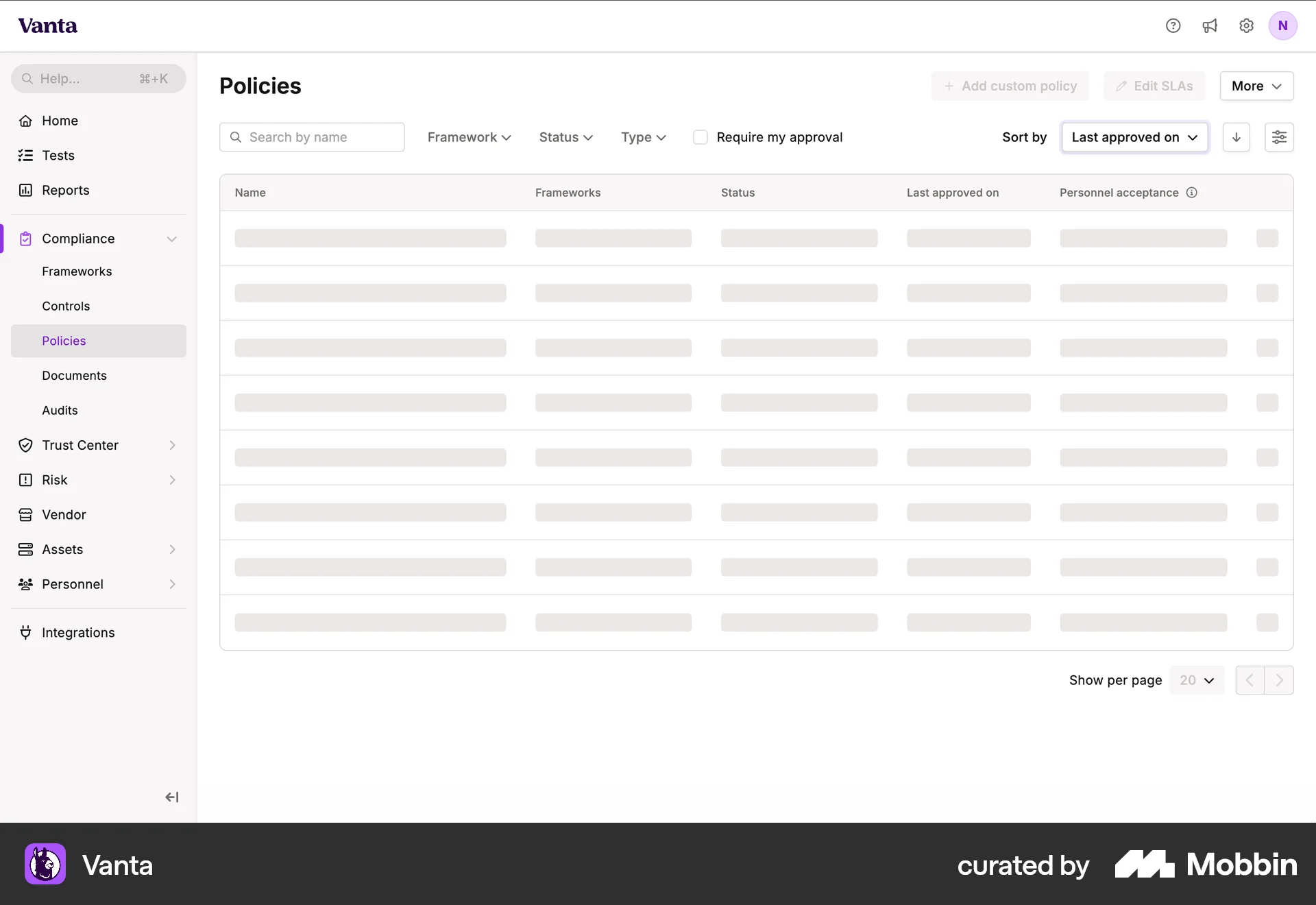 Vanta Web screen containing Skeleton UI element