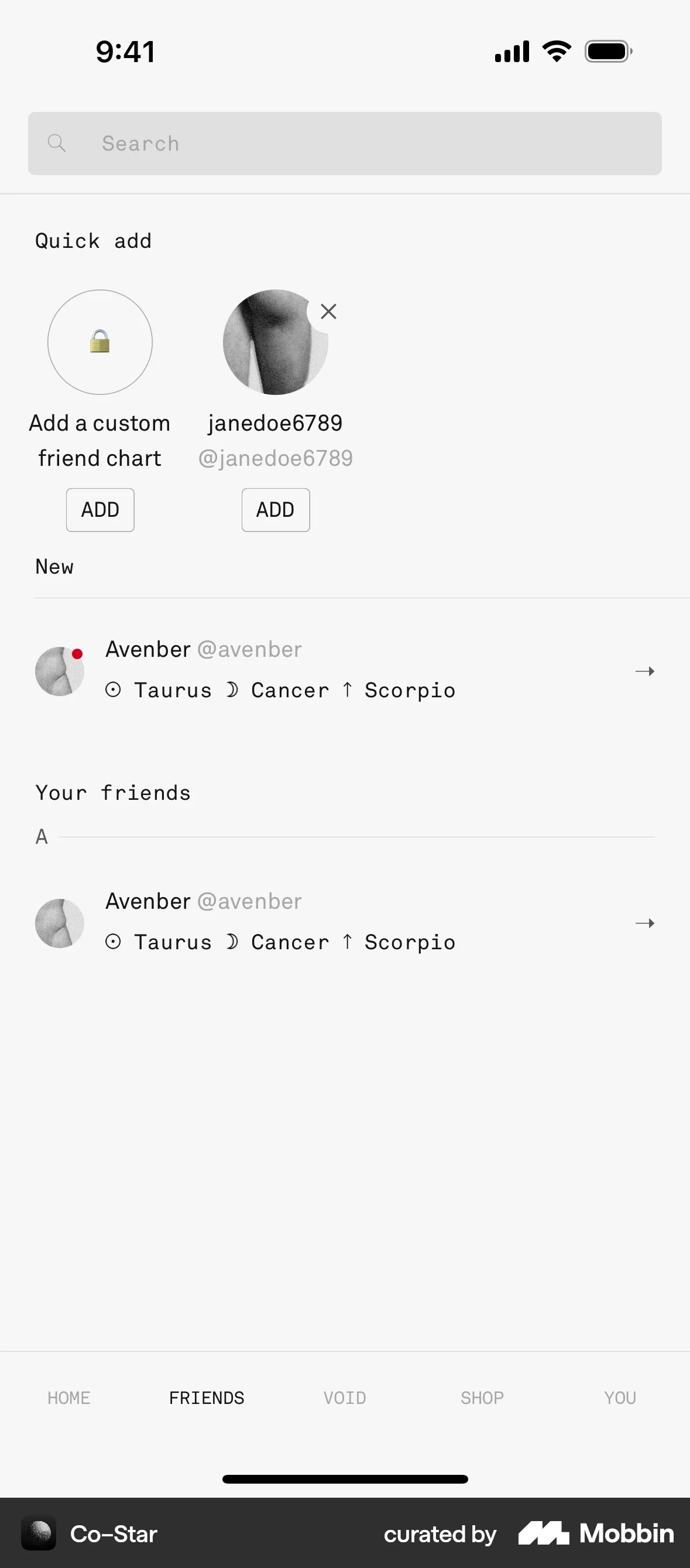 Co–Star iOS Followers & Following screen