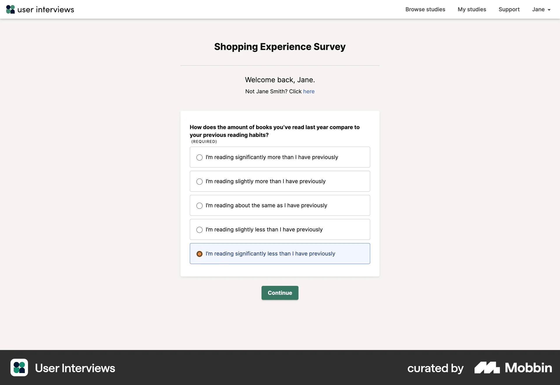 User Interviews Web Quiz screen