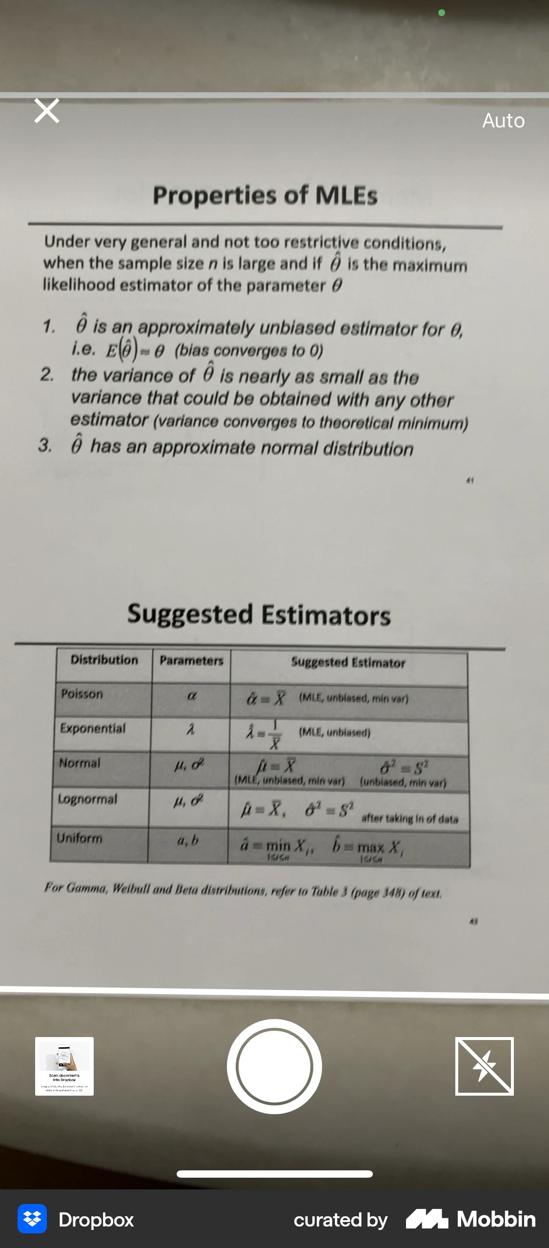 Dropbox iOS Camera & Scanner screen