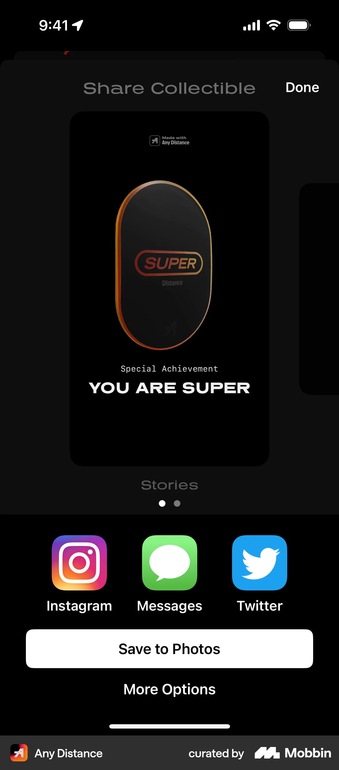 Any Distance iOS Share screen