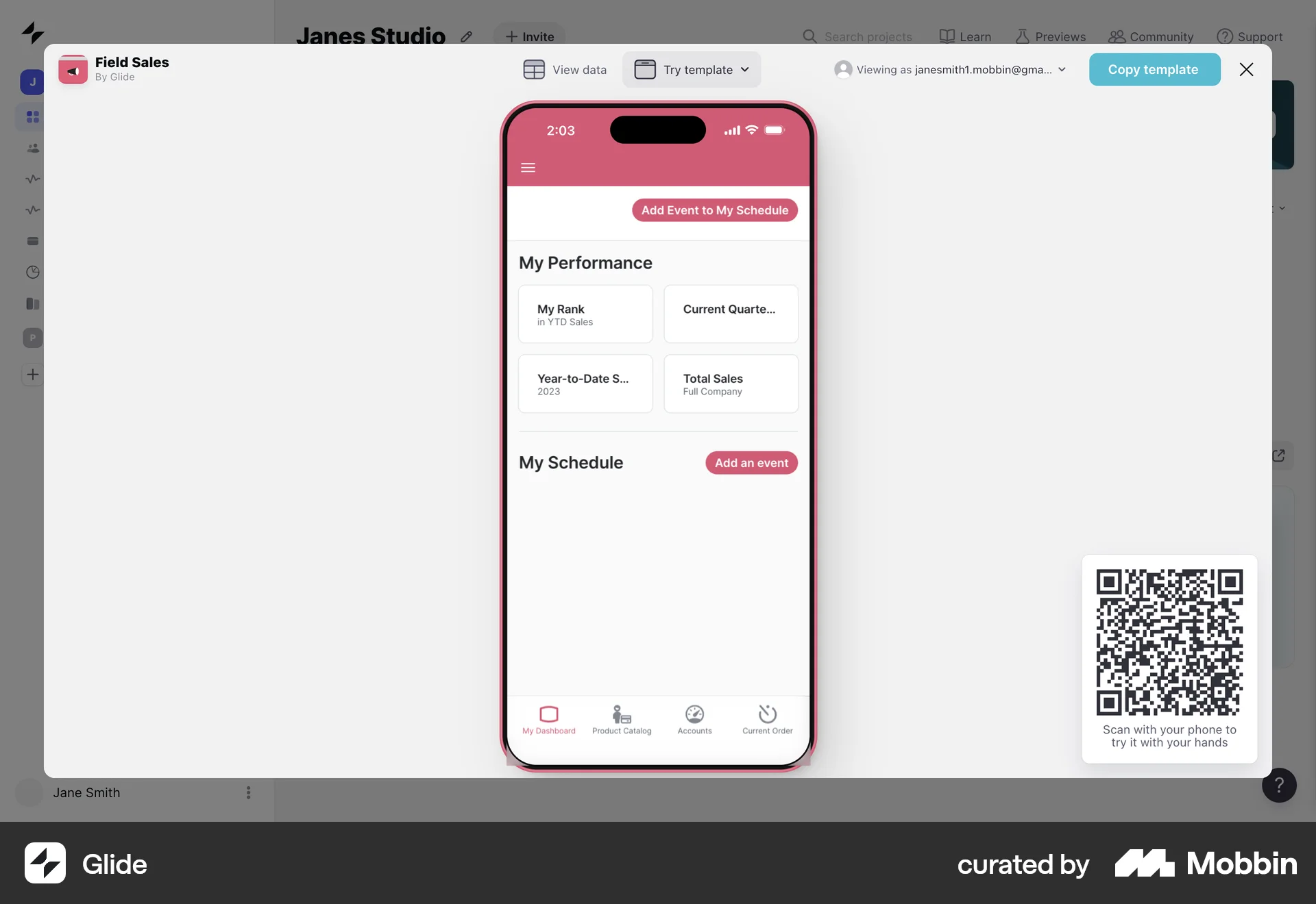 Glide Web QR Code screen