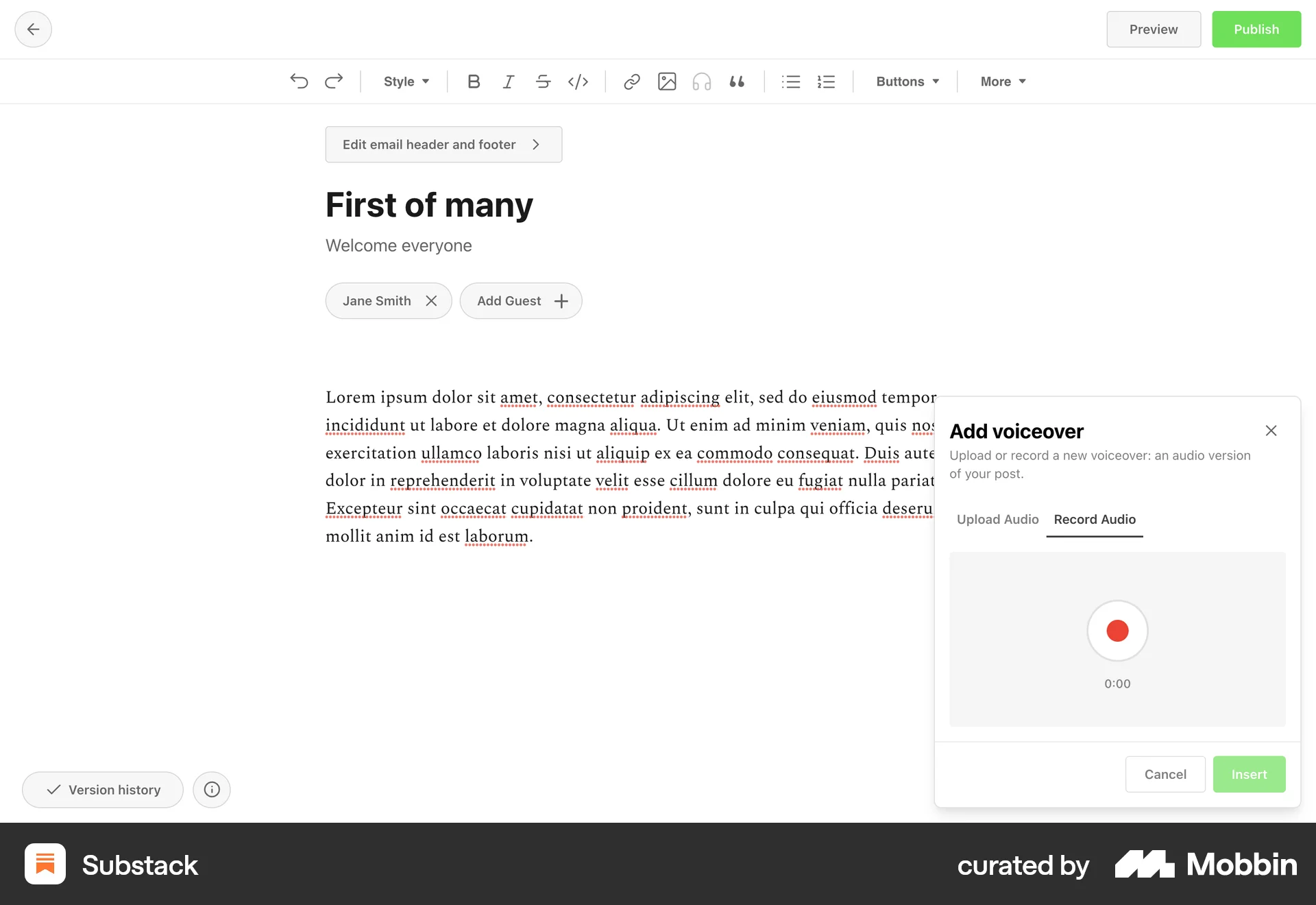 Substack Web Audio & Video Recorder screen