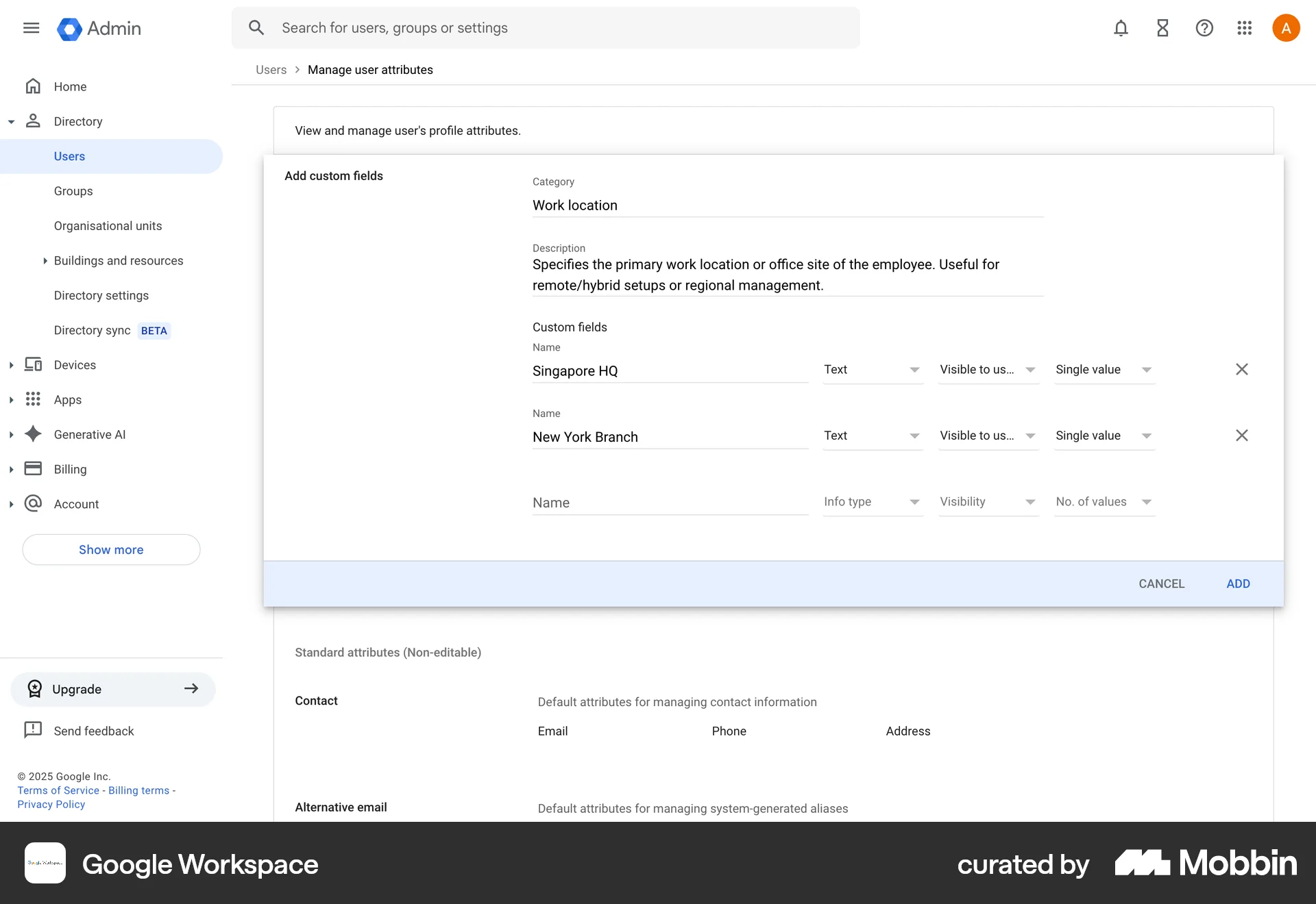Google Workspace Web screen containing Text Field UI element