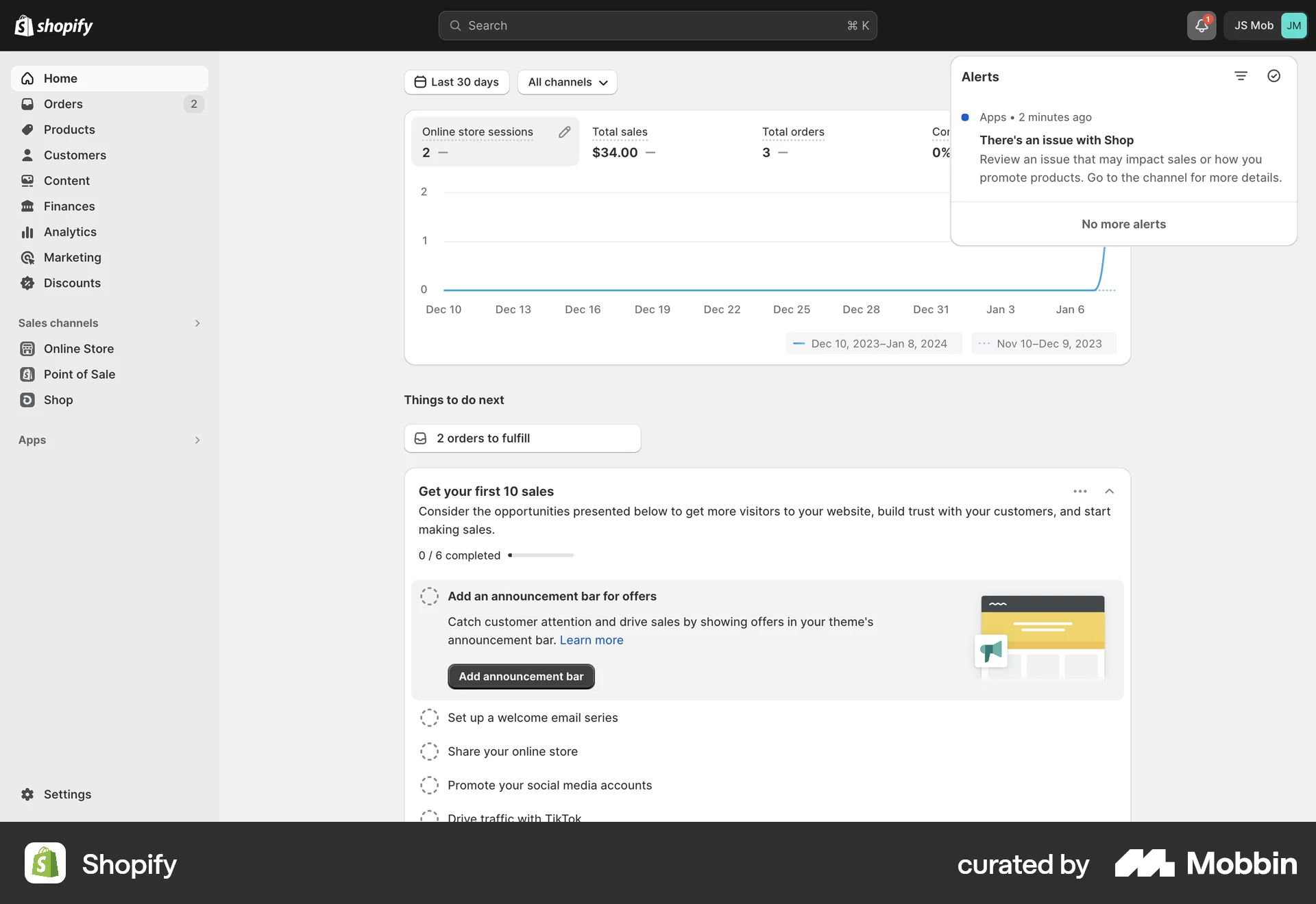 Shopify Web Notifications screen