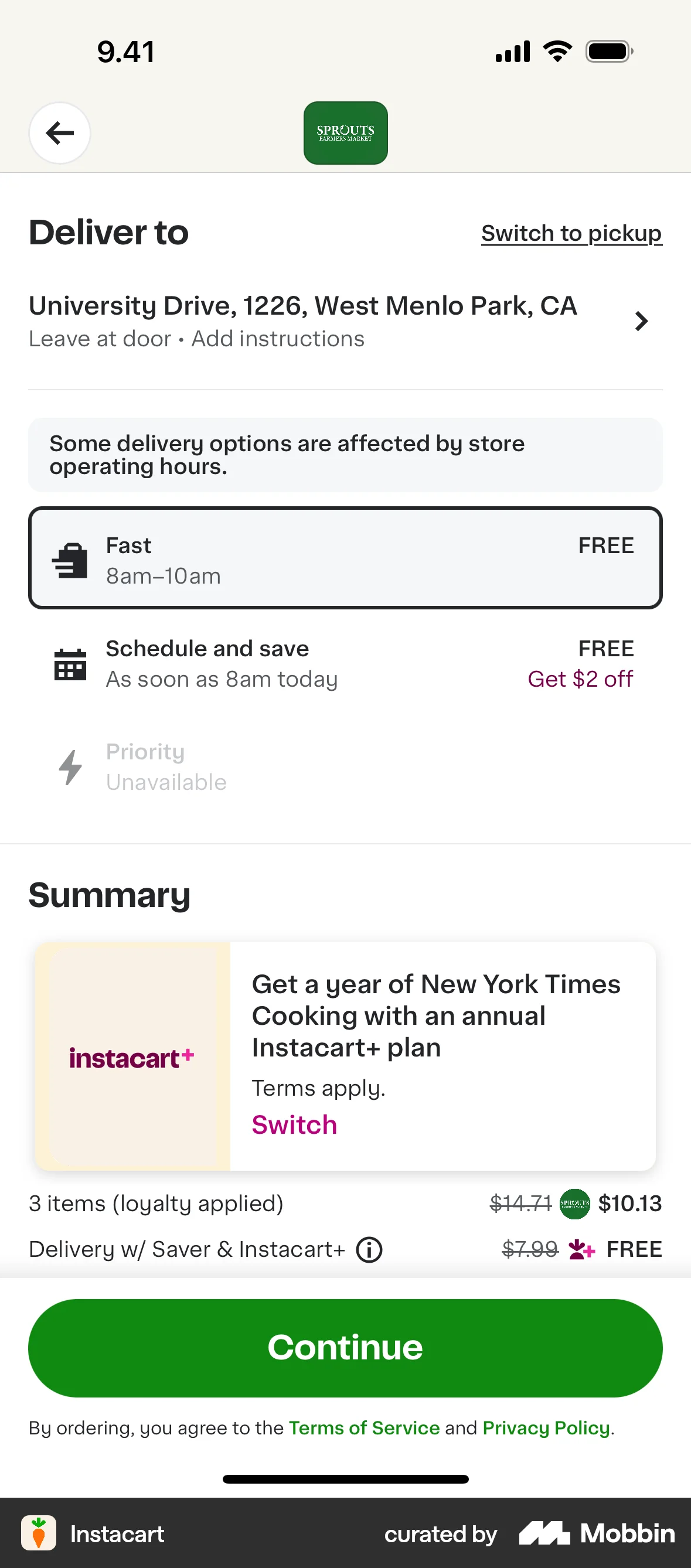 Instacart iOS Checkout screen