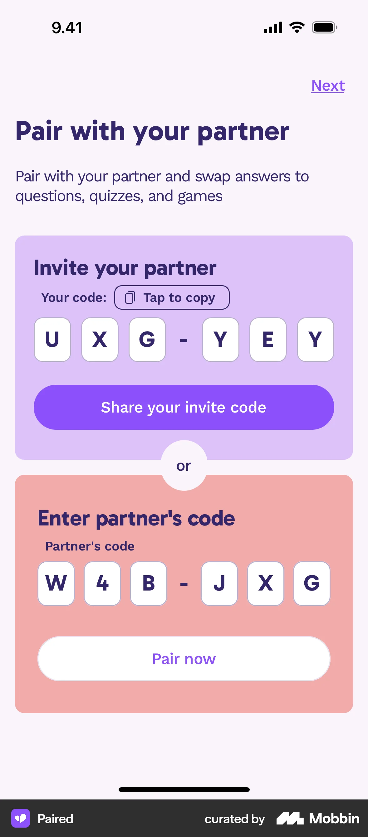 Paired iOS Invite Teammates screen
