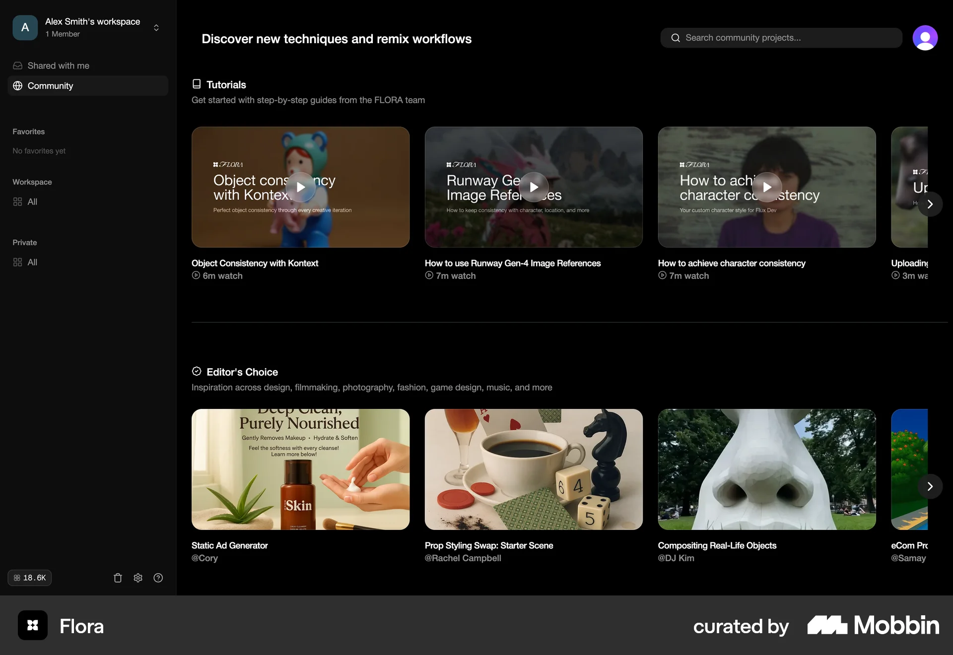 FLORA Web screen containing Carousel UI element