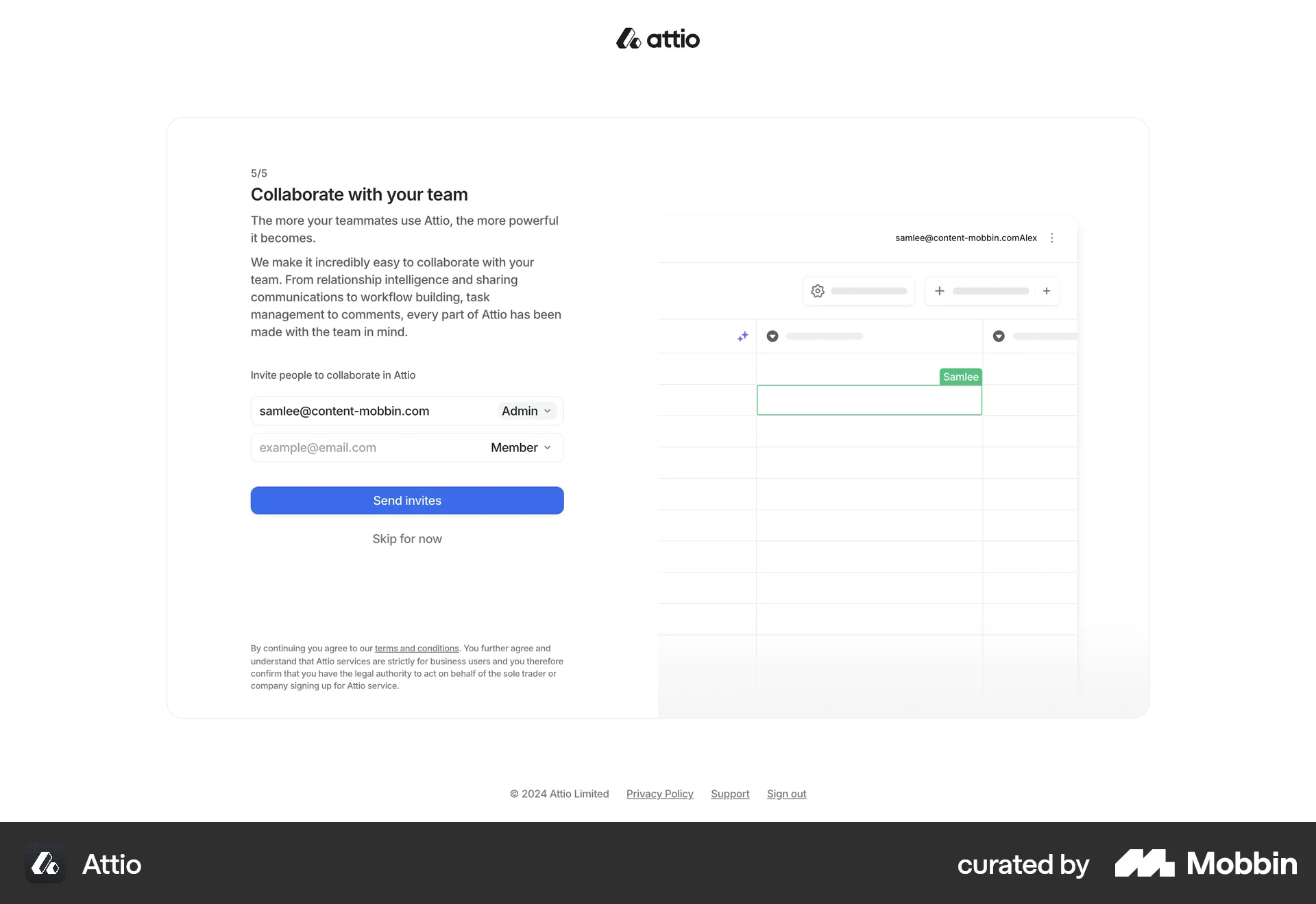 Attio Web Invite Teammates screen