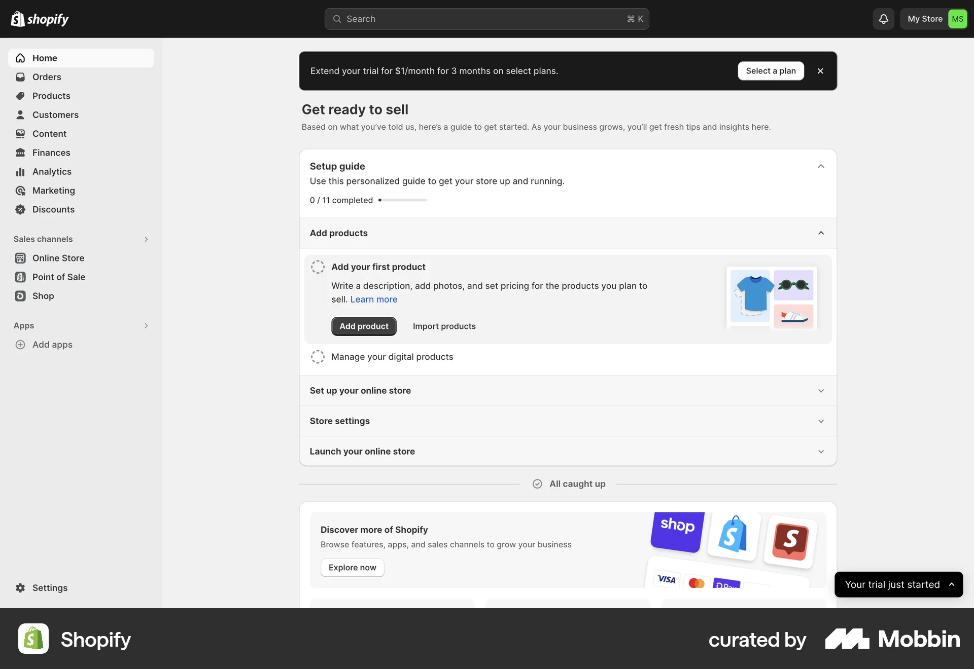 Shopify Web Home screen