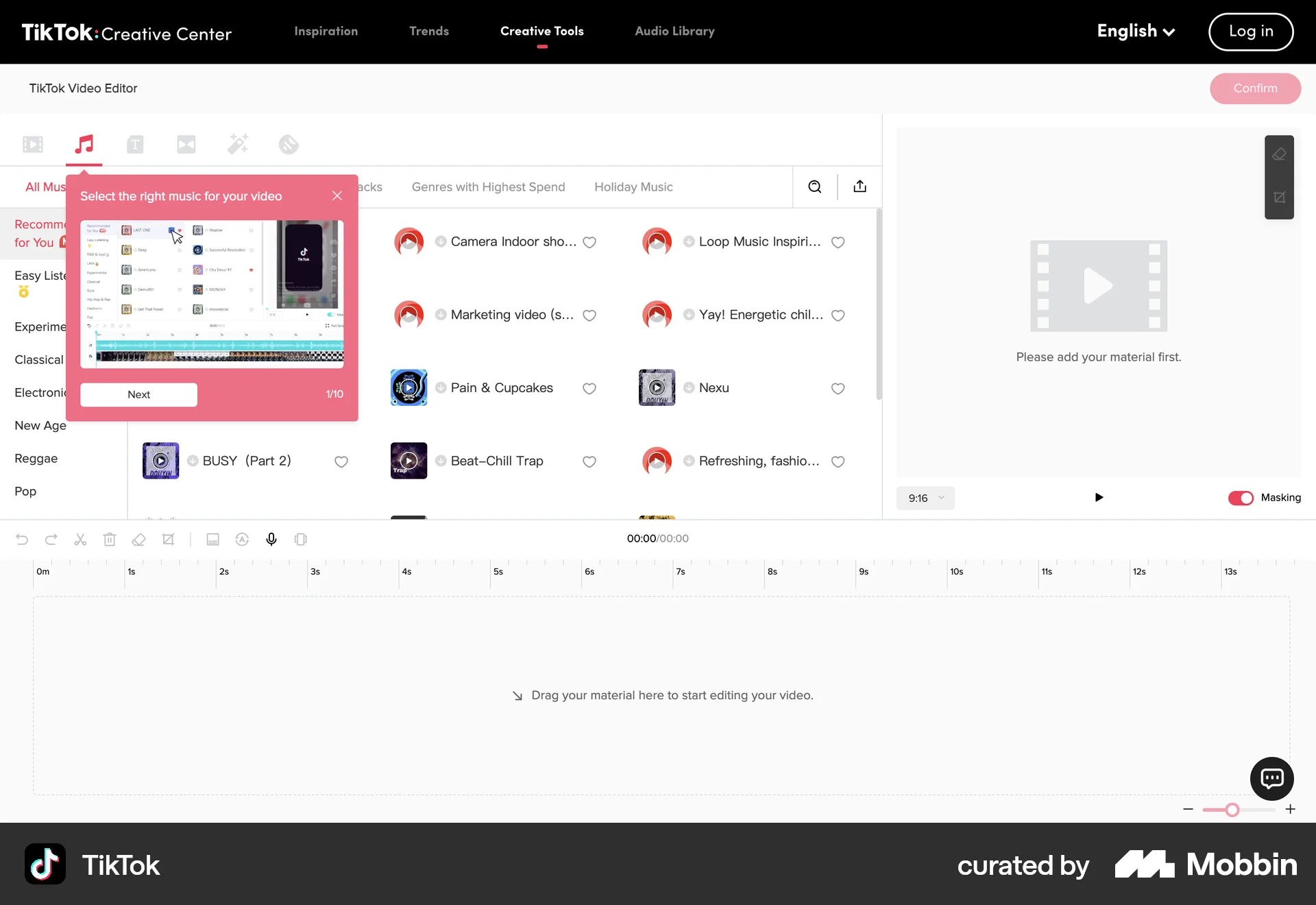 TikTok Web Media Editor screen