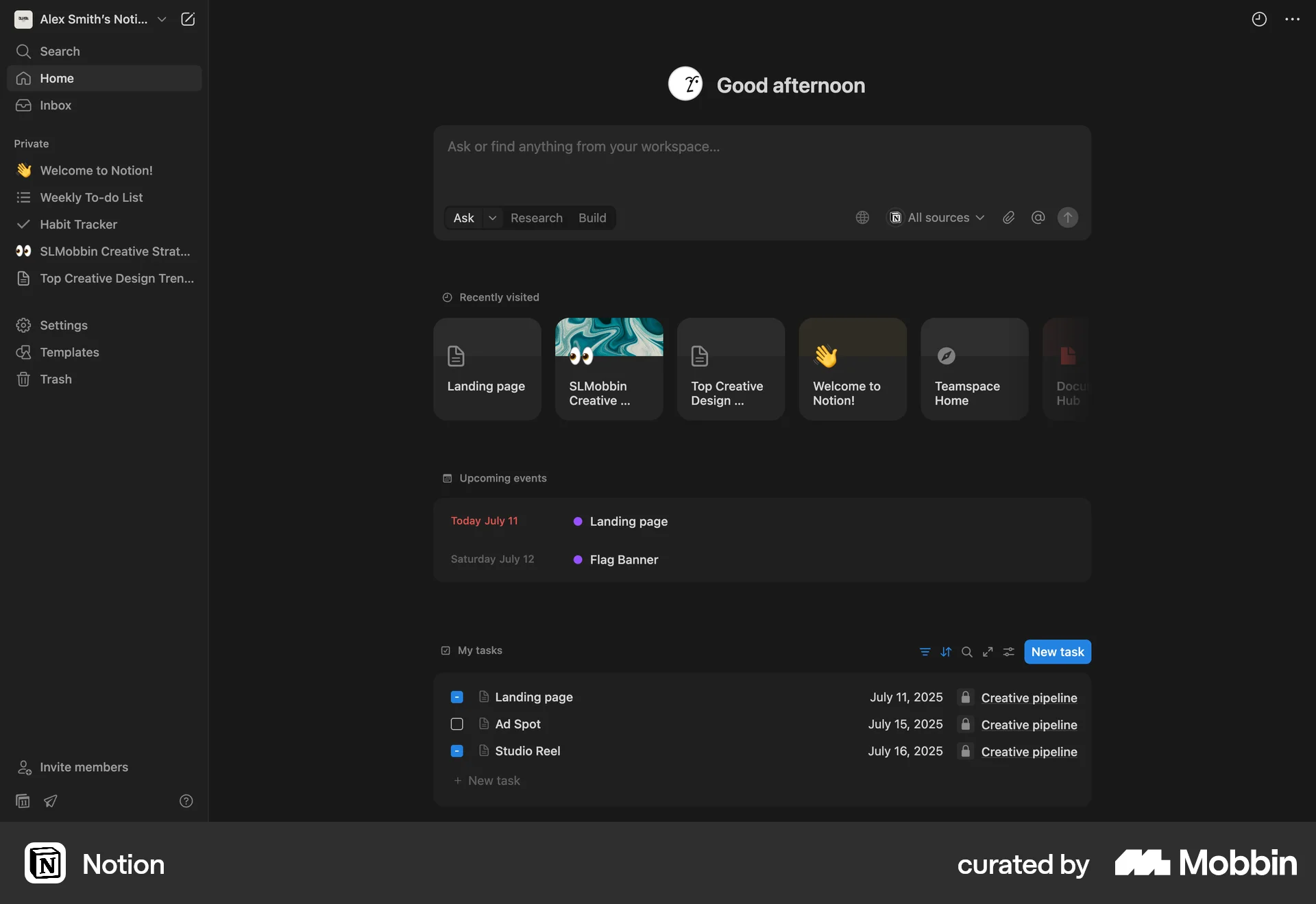 Notion Web Dark Mode screen