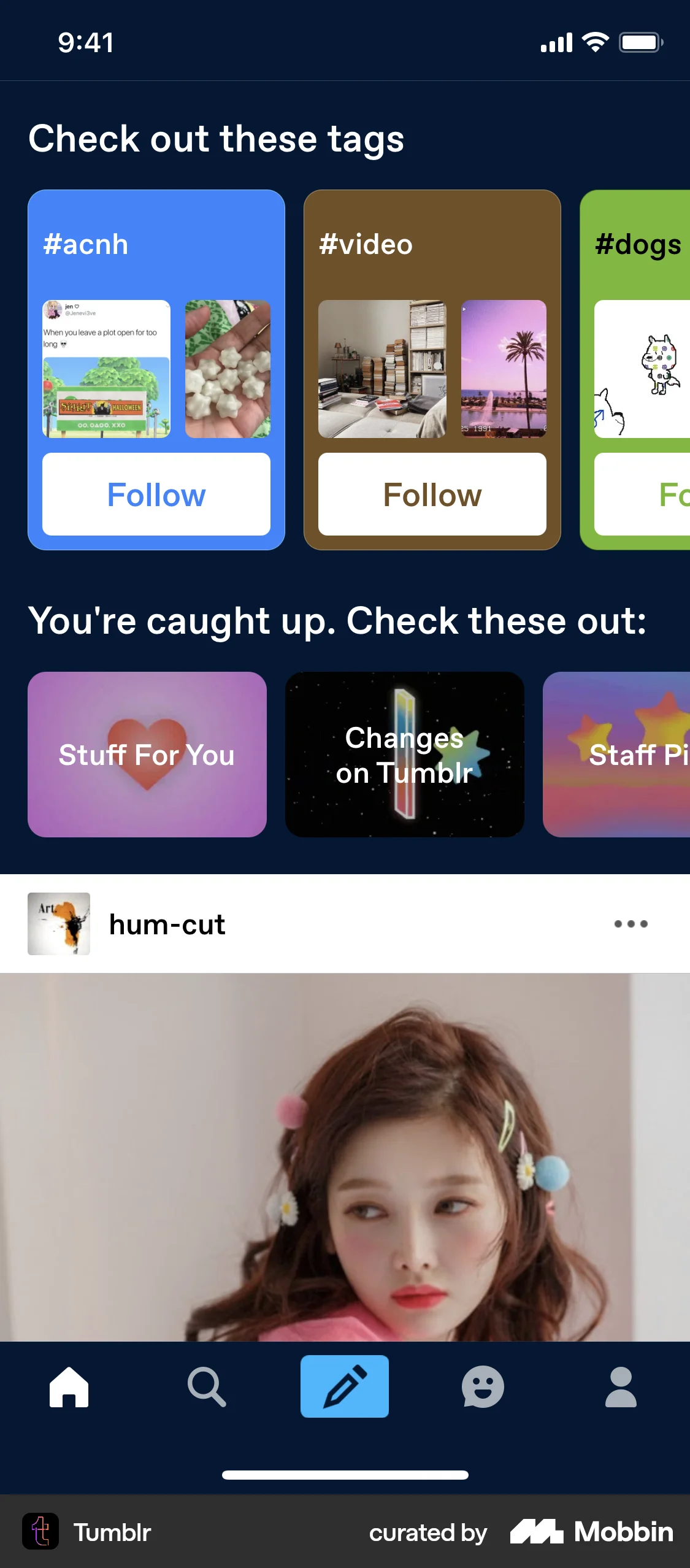 Tumblr iOS Social Feed screen