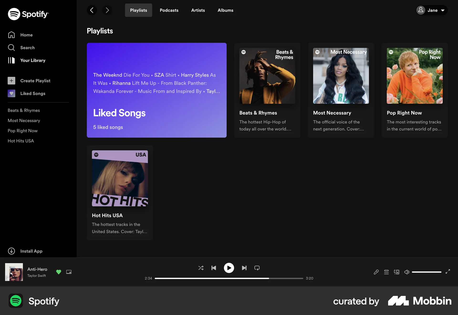 Spotify Web Playlists screen
